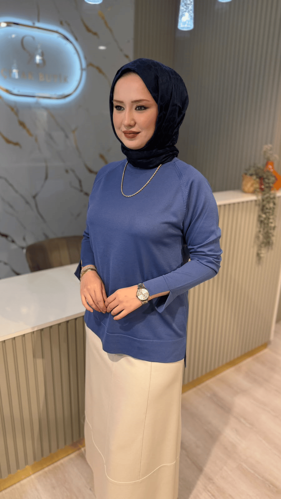 36318 MERSERİZE BLUZ - İNDİGO