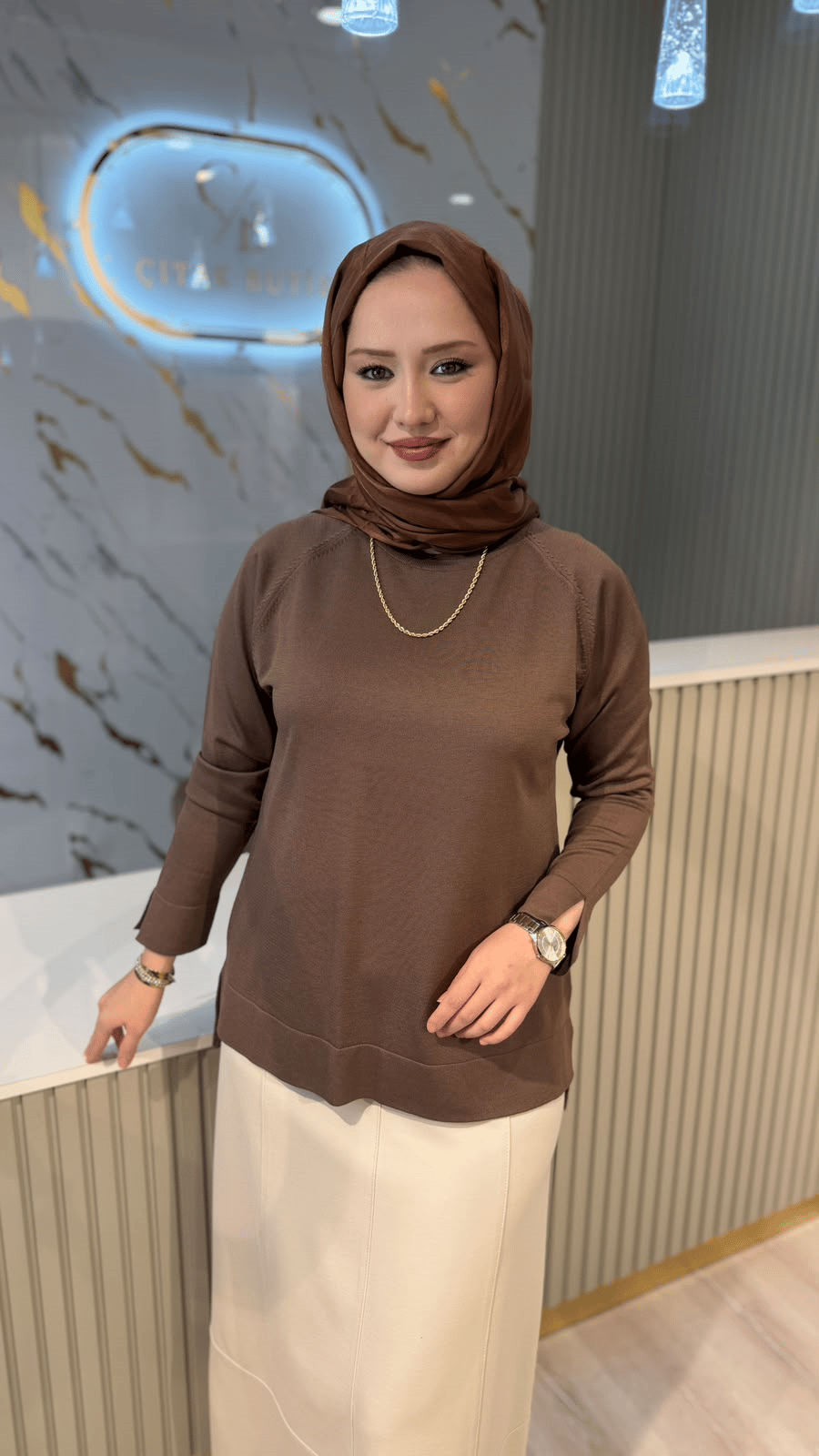 36318 MERSERİZE BLUZ - KAHVE