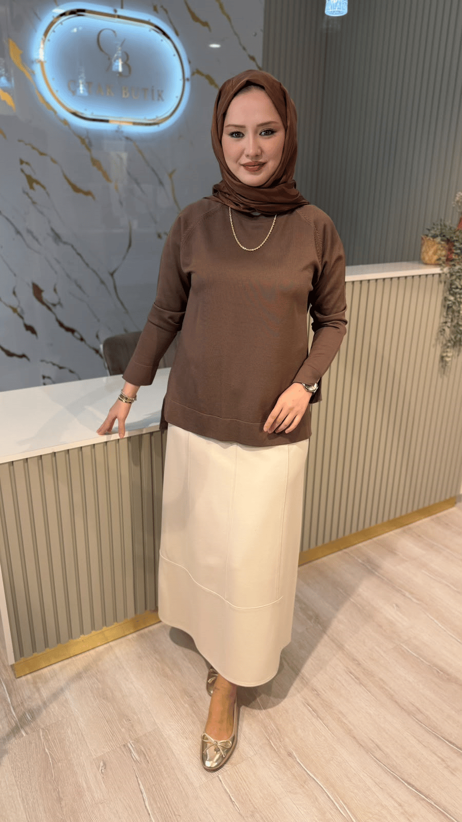 36318 MERSERİZE BLUZ - KAHVE