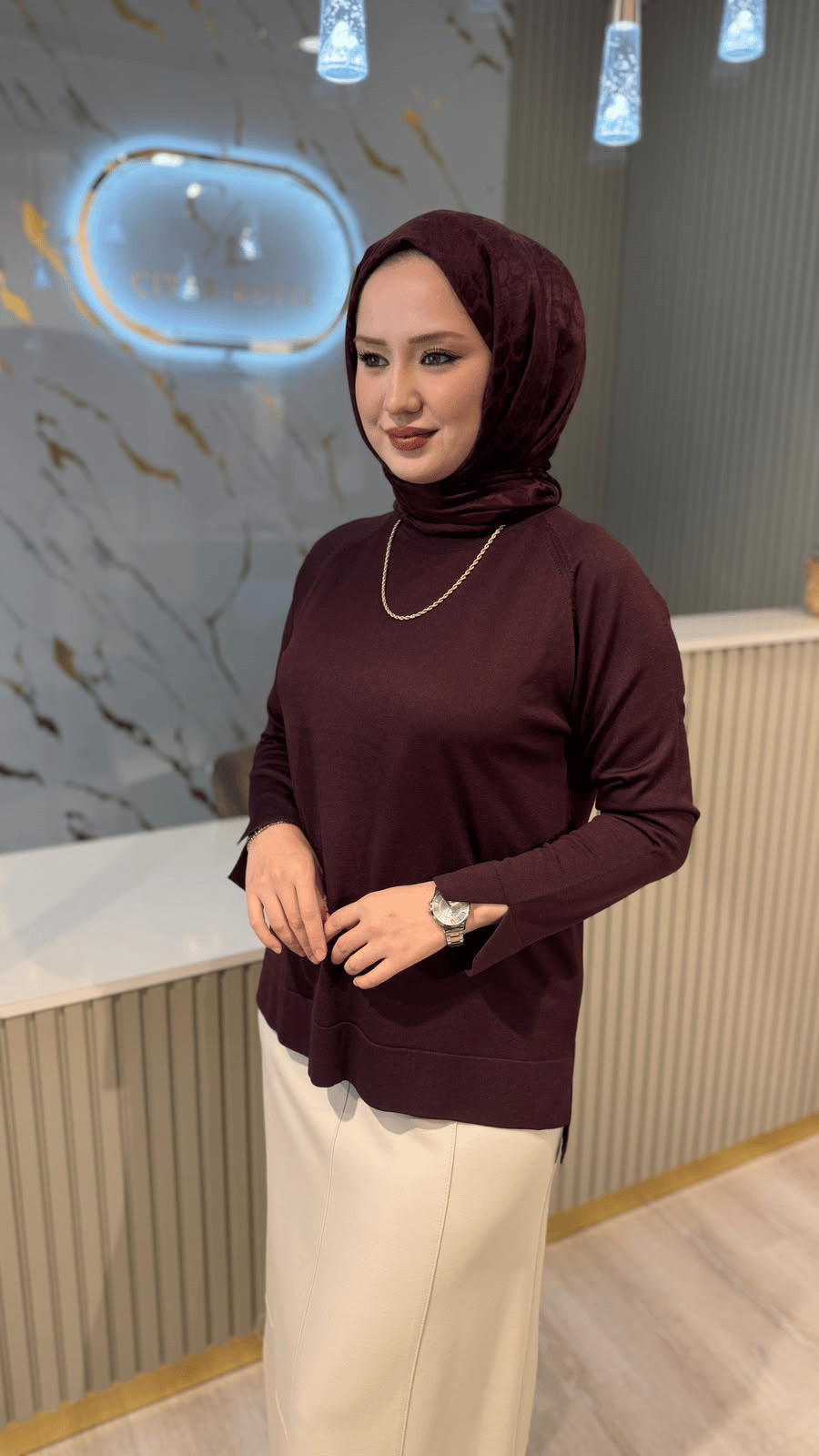 36318 MERSERİZE BLUZ - MÜRDÜM