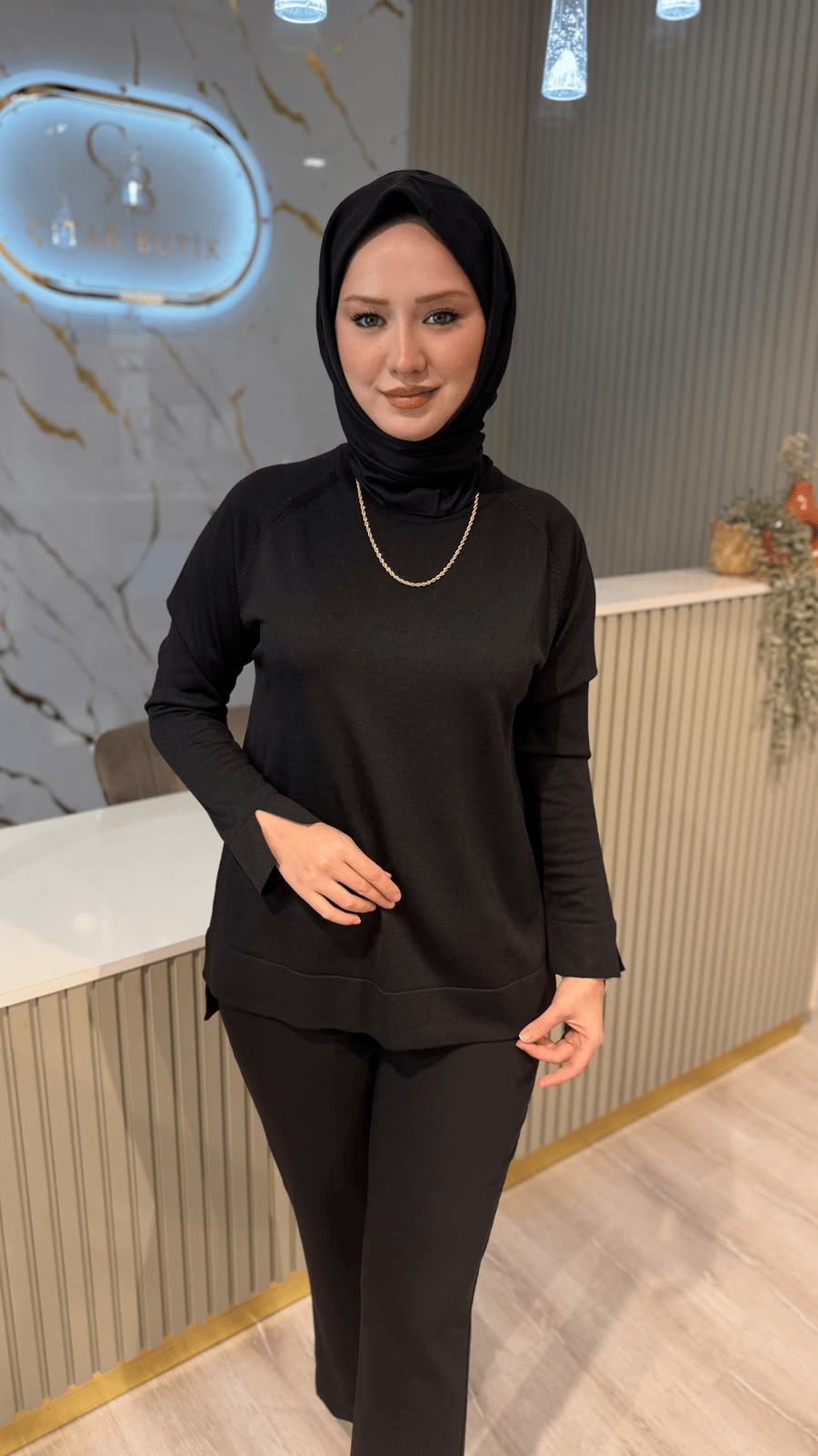 36318 MERSERİZE BLUZ - SİYAH
