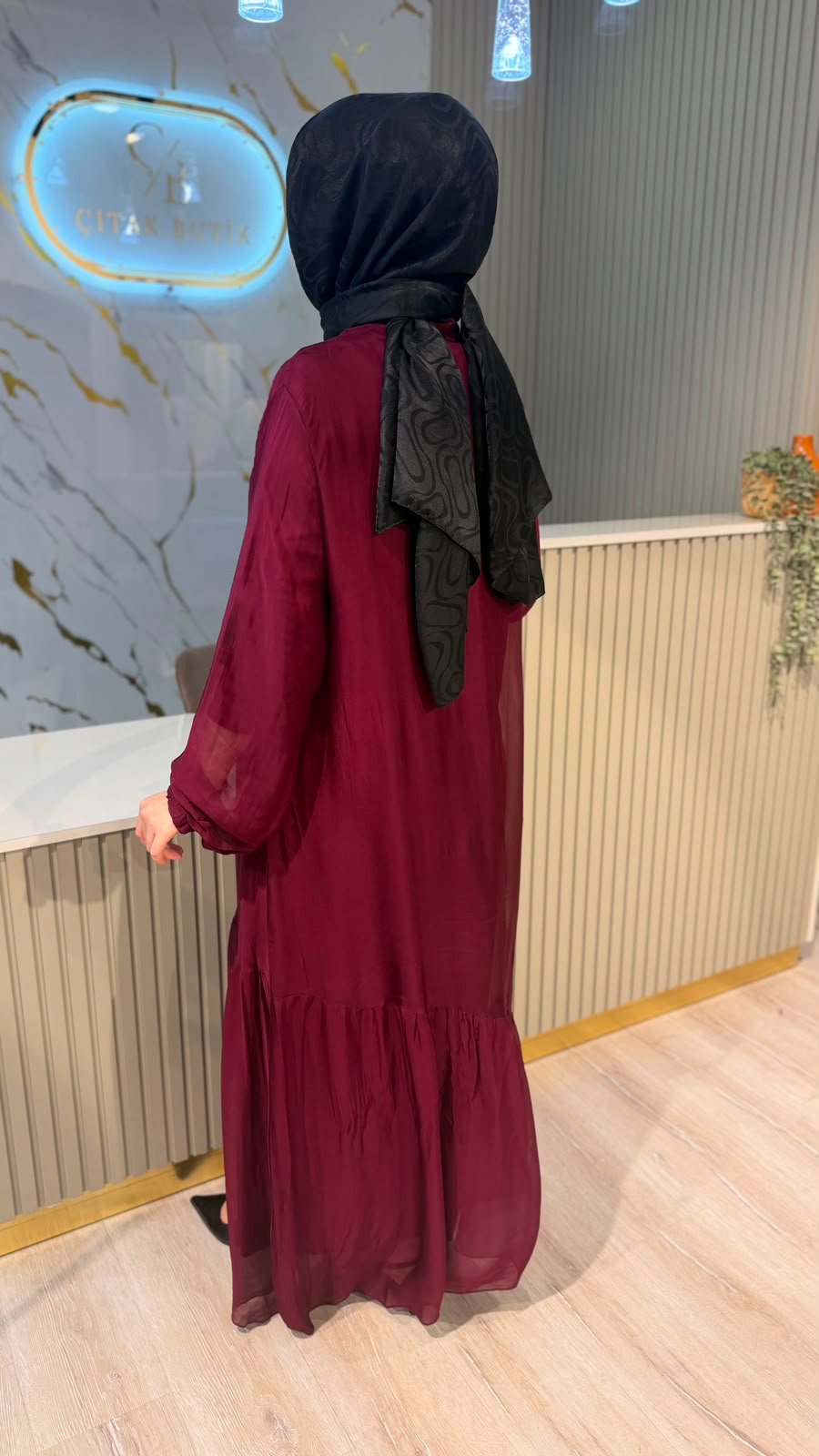 383 İPEK ELBİSE - BORDO