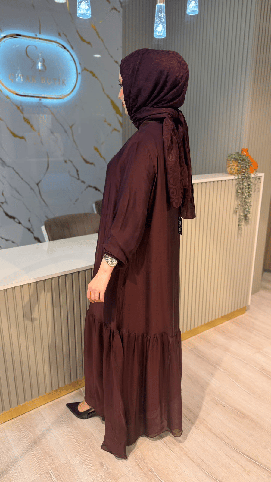 383 İPEK ELBİSE - KAHVERENGİ