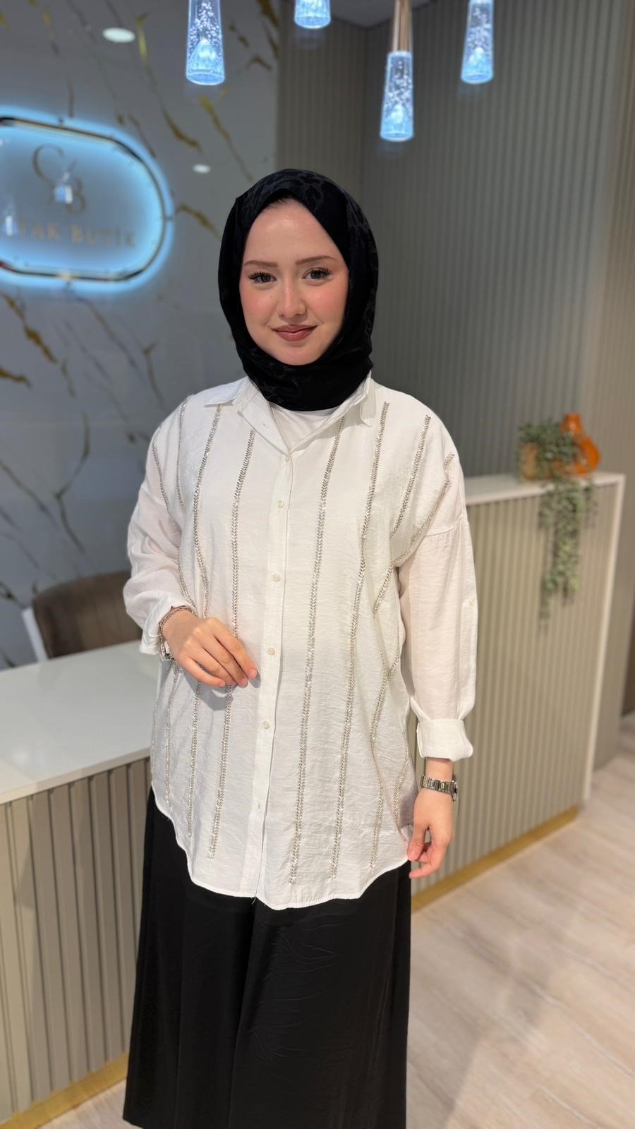 5172 NAKIŞLI GÖMLEK - BEYAZ