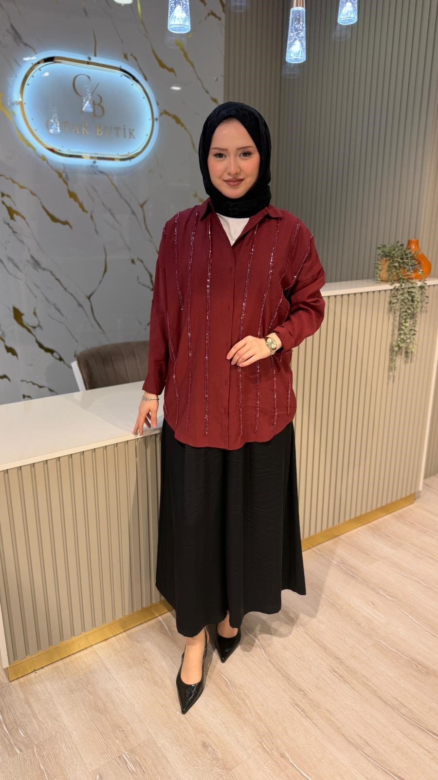 5172 NAKIŞLI GÖMLEK - BORDO
