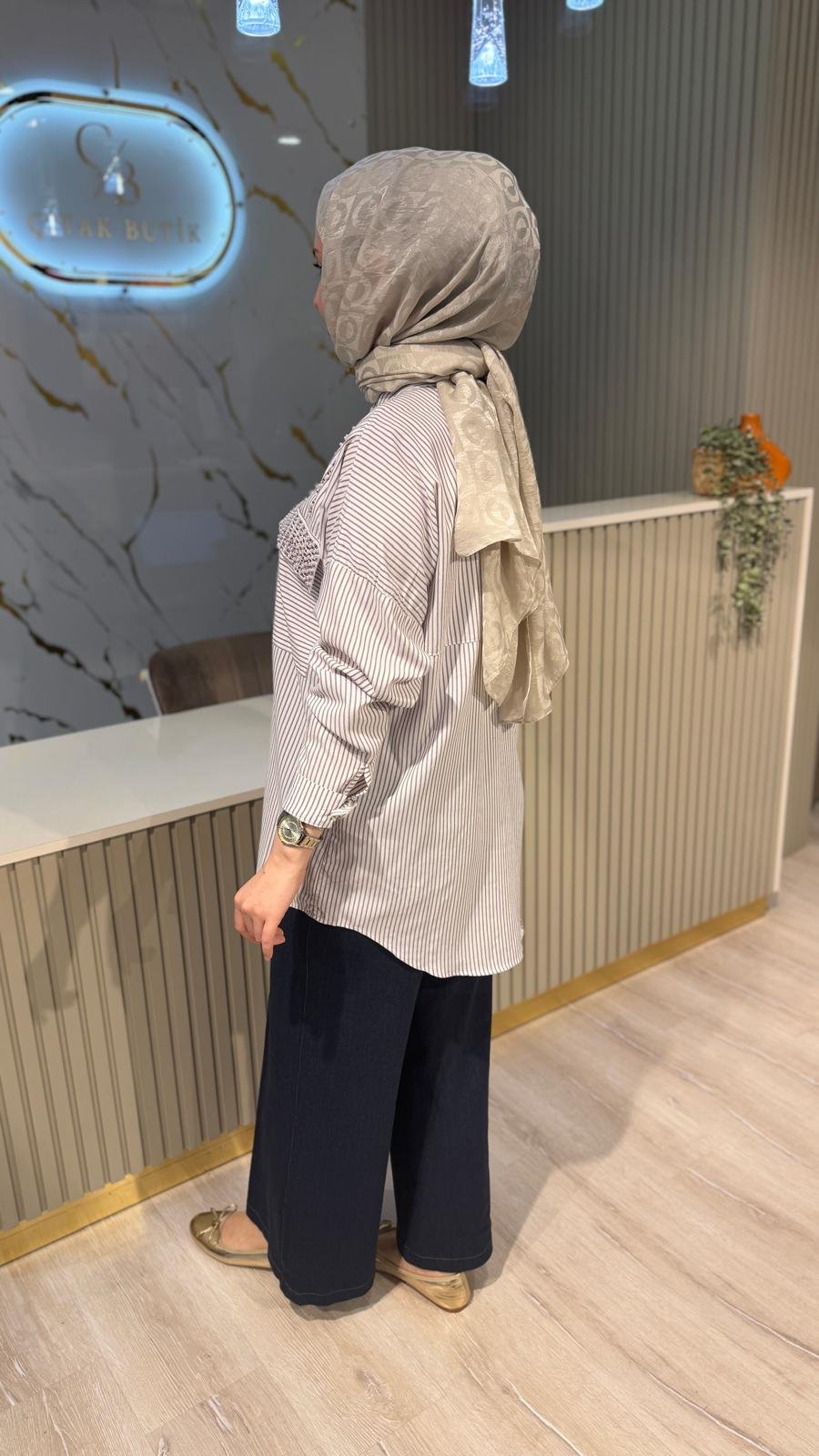 5203 ÇİZGİLİ GÖMLEK - LİLA