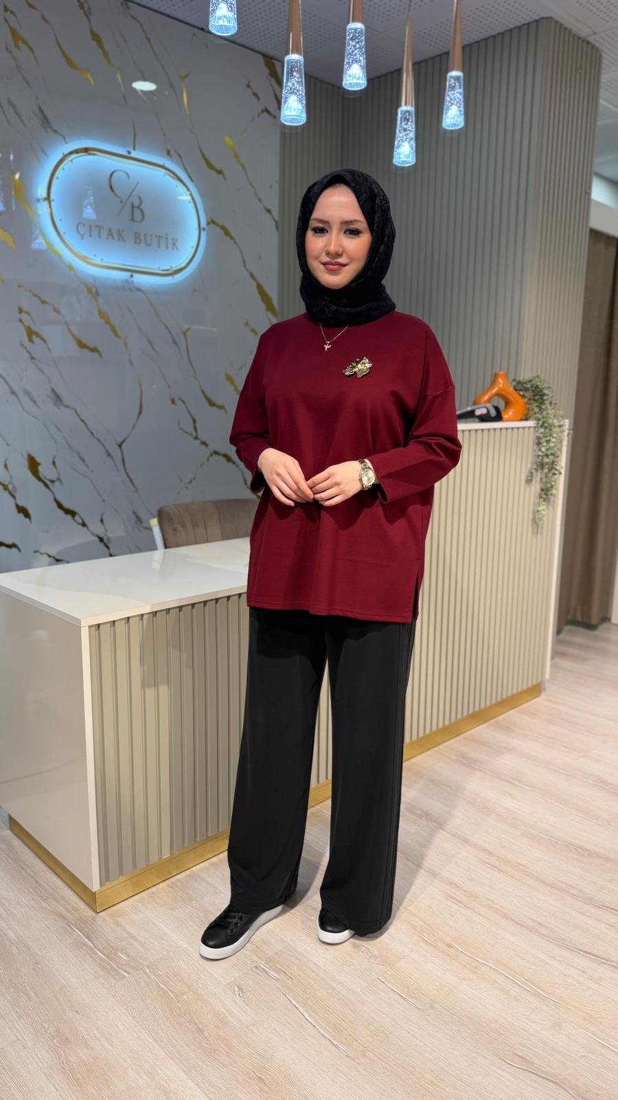 5622 SENTEZ DOHA YANI NERVÜRLÜ PANTOLON-SİYAH