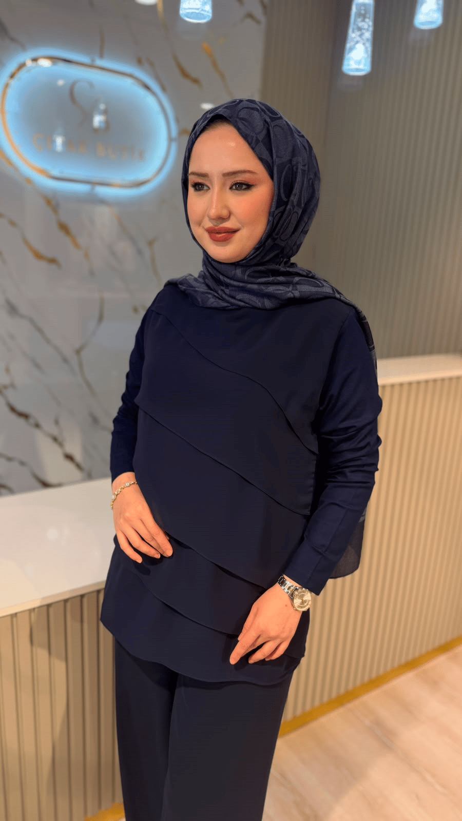 573 KAT KAT ŞİFON TUNIK - LACİVERT