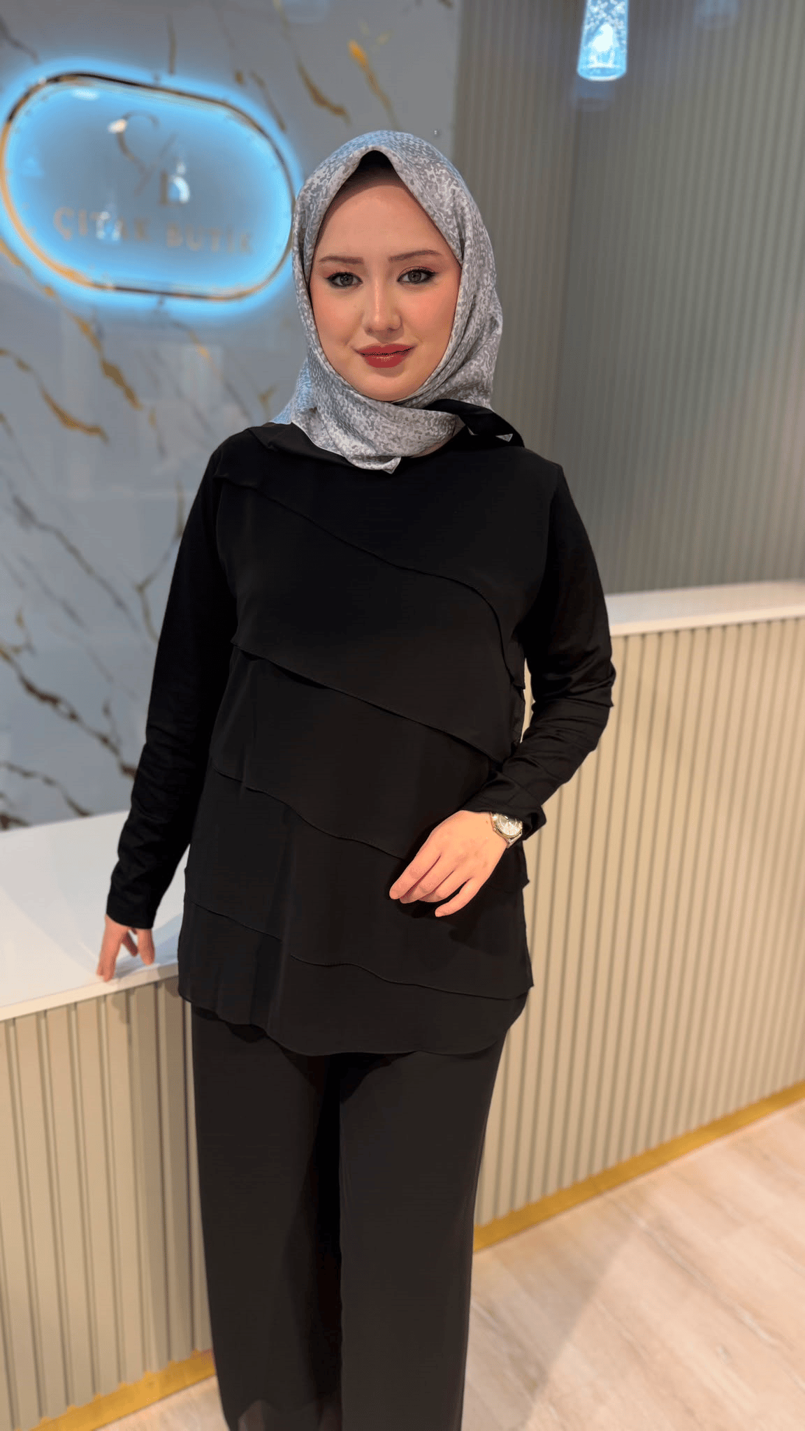 573 KAT KAT ŞİFON TUNIK - SİYAH
