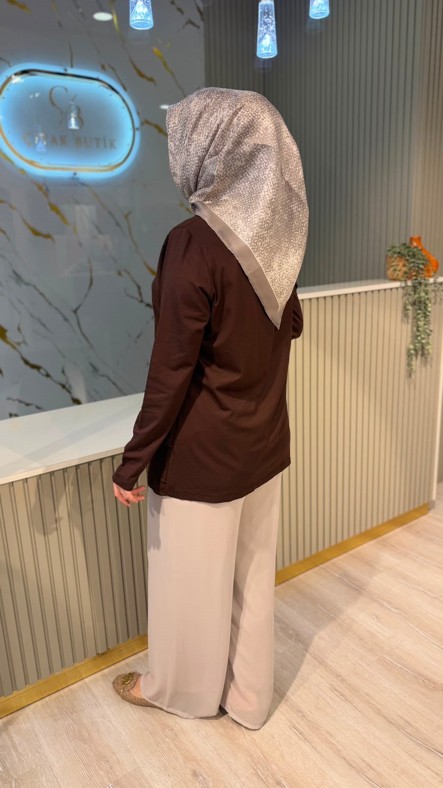 834 ŞİFON PANTOLON - TAŞ