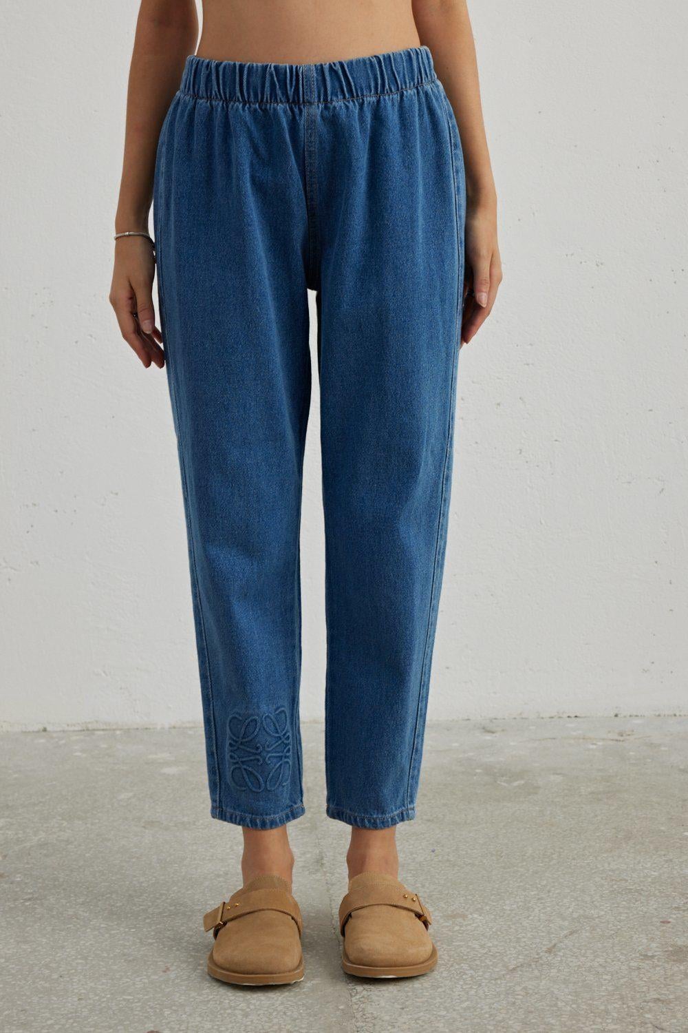 Baskı Detaylı Denim-Mavi