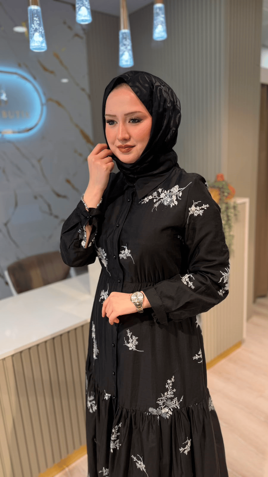 CEREMONY 732 PUL PAYET İŞLEMELİ İNCİ ELBİSE- SİYAH