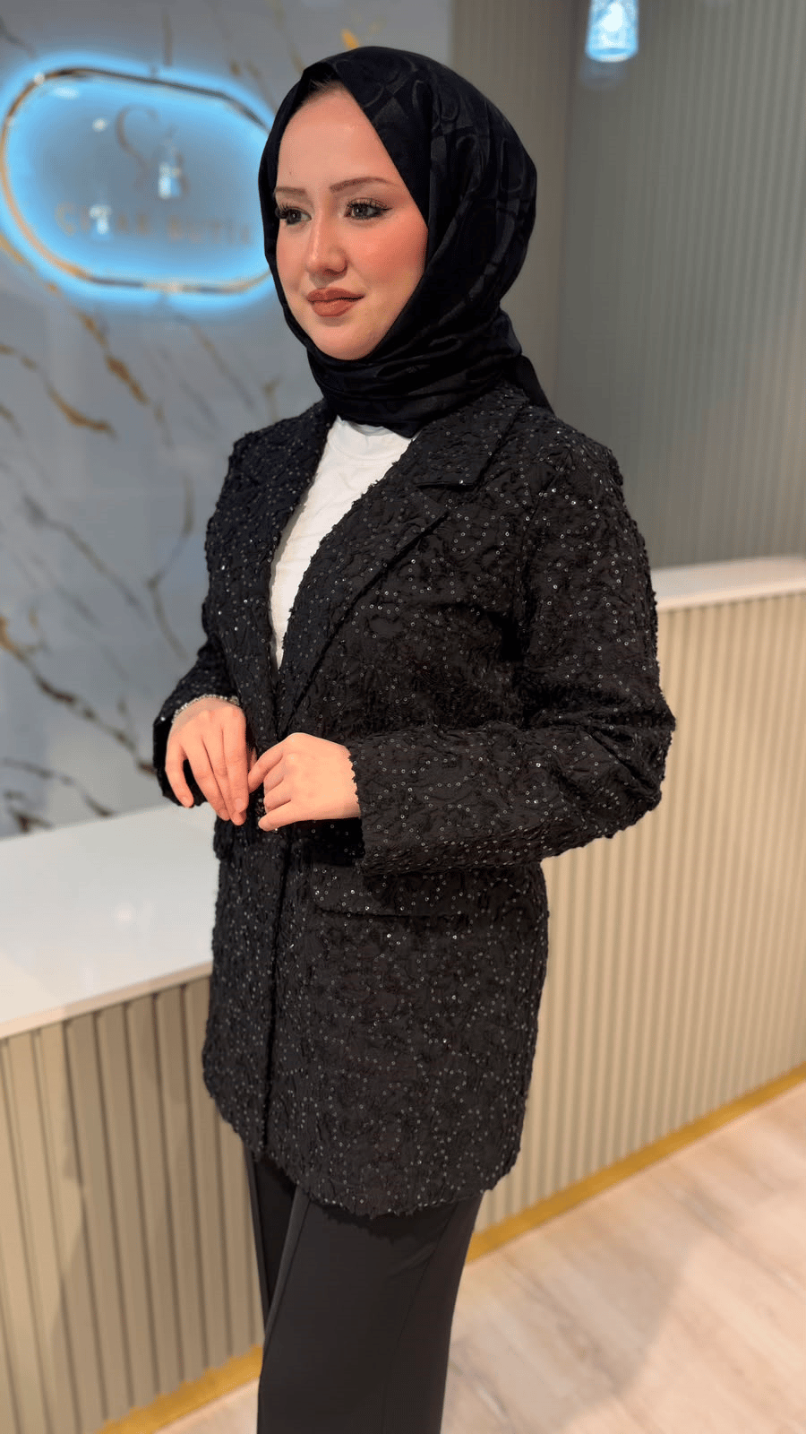 CEREMONY 832 PUL PAYET İŞLEMELİ PAMUK CEKET - SİYAH