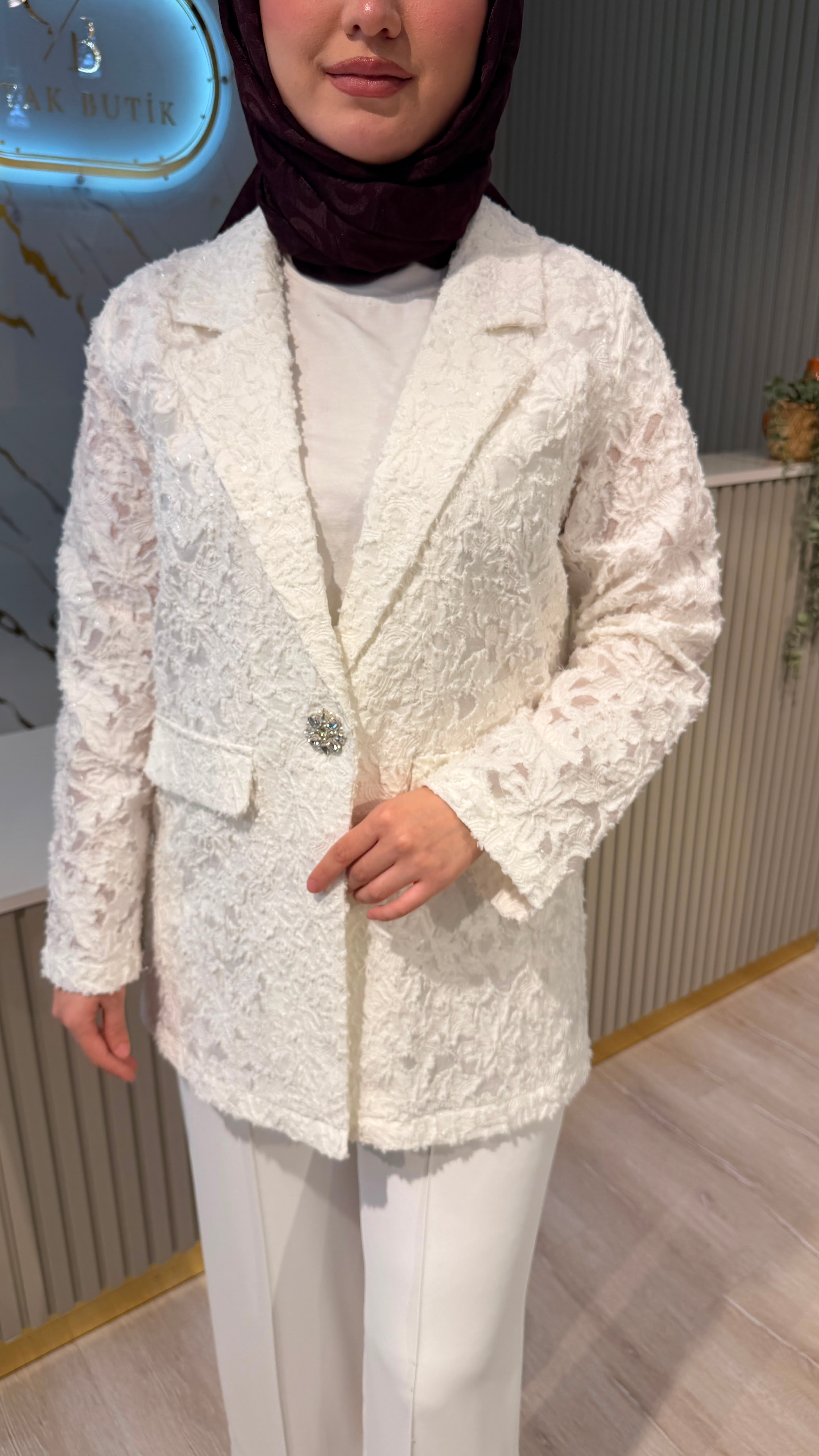 CEREMONY 832 PUL PAYET İŞLEMELİ PAMUK CEKET - EKRU