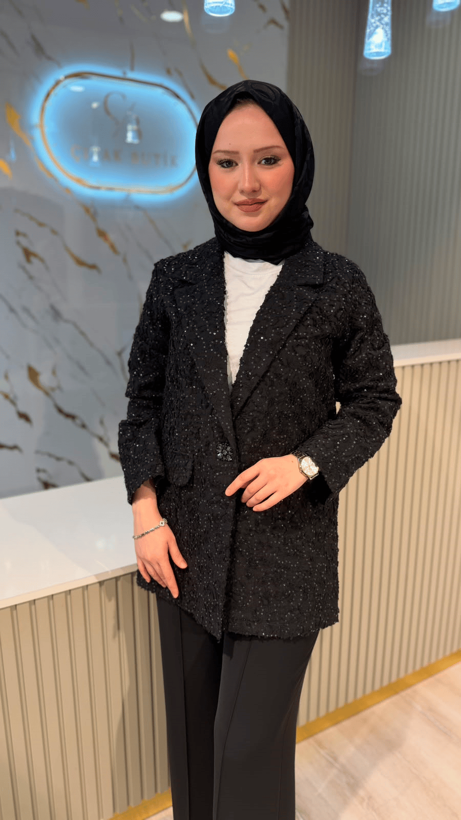 CEREMONY 832 PUL PAYET İŞLEMELİ PAMUK CEKET - SİYAH