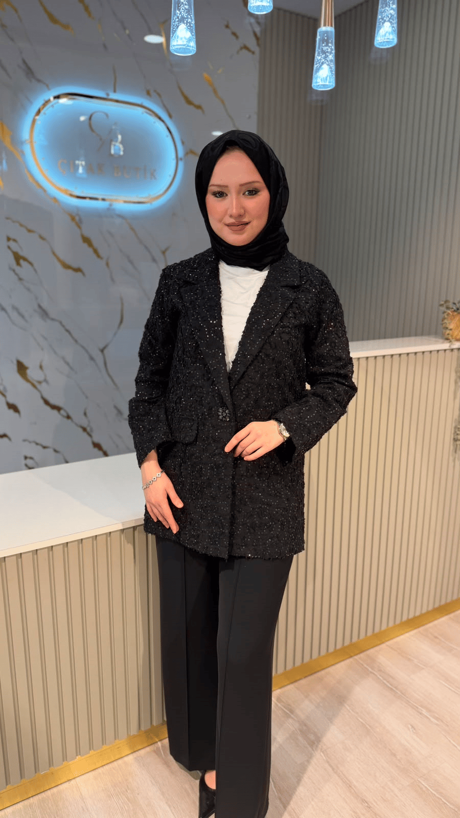 CEREMONY 832 PUL PAYET İŞLEMELİ PAMUK CEKET - SİYAH