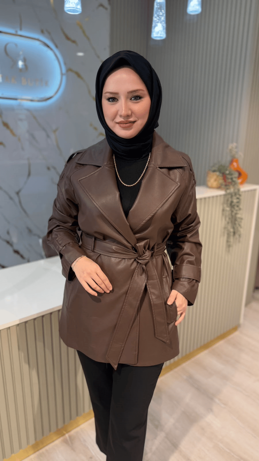 CEREMONY 849 KISA NERO DERİ TRENÇKOT - KAHVE