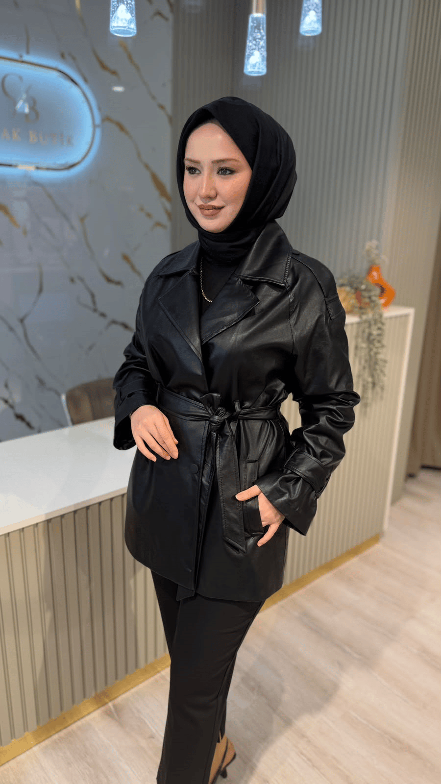 CEREMONY 849 KISA NERO DERİ TRENÇKOT - SİYAH