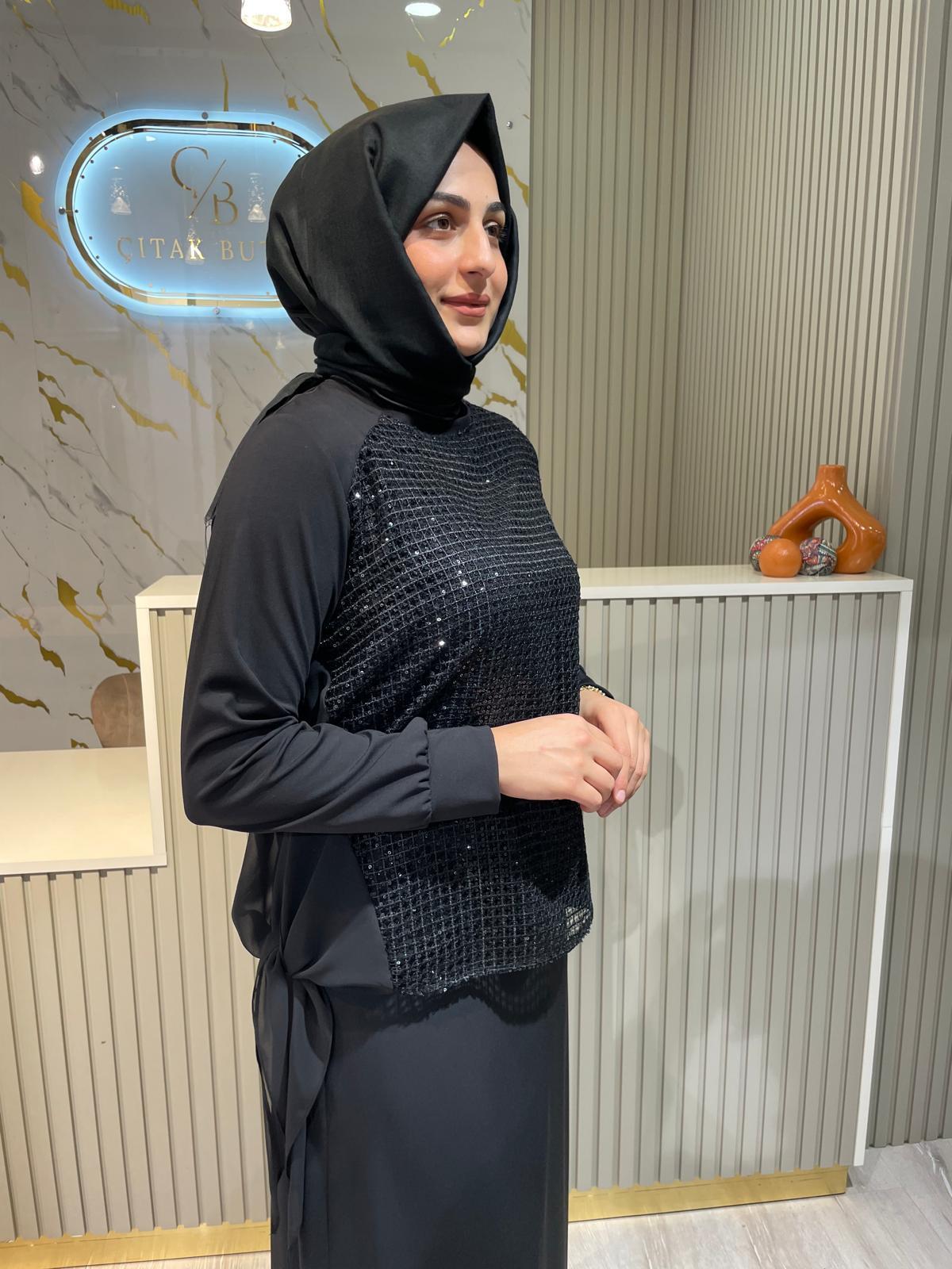 FUAT GÜRŞEN 4325 TAŞ DETAY TUNİK-SİYAH