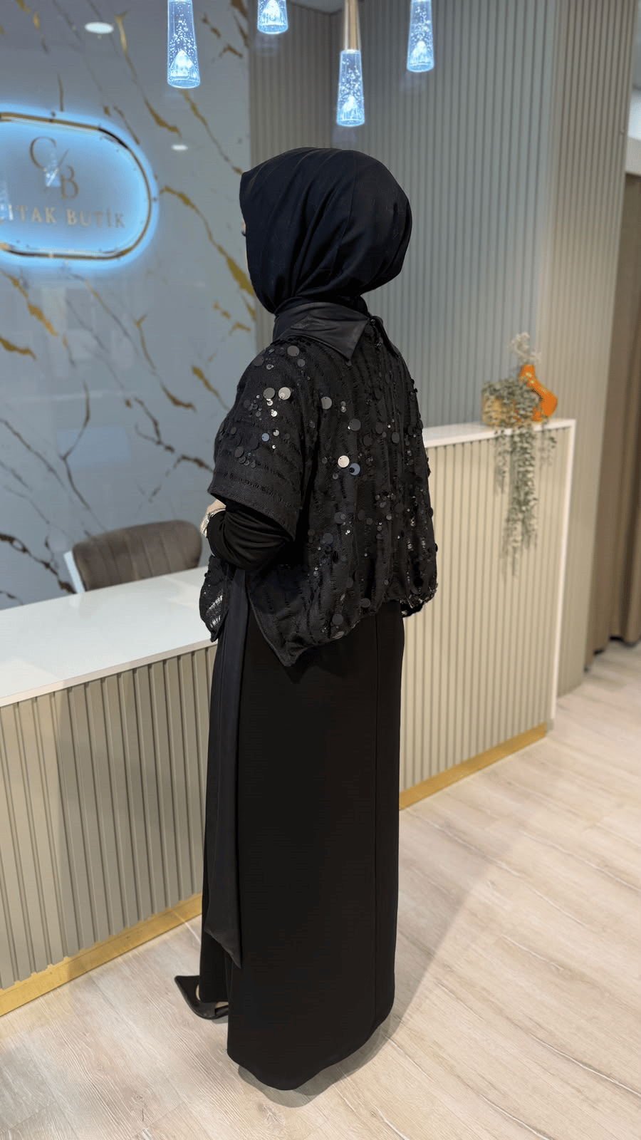 FUAT GÜRŞEN 6110 PUL DETAYLI ELBİSE - SİYAH