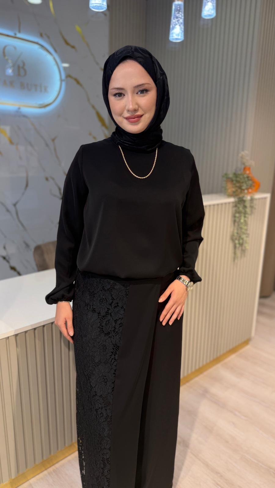 FUAT GÜRŞEN 6220 GÜPÜR DETAYLI PANTOLONLU TAKIM-SİYAH