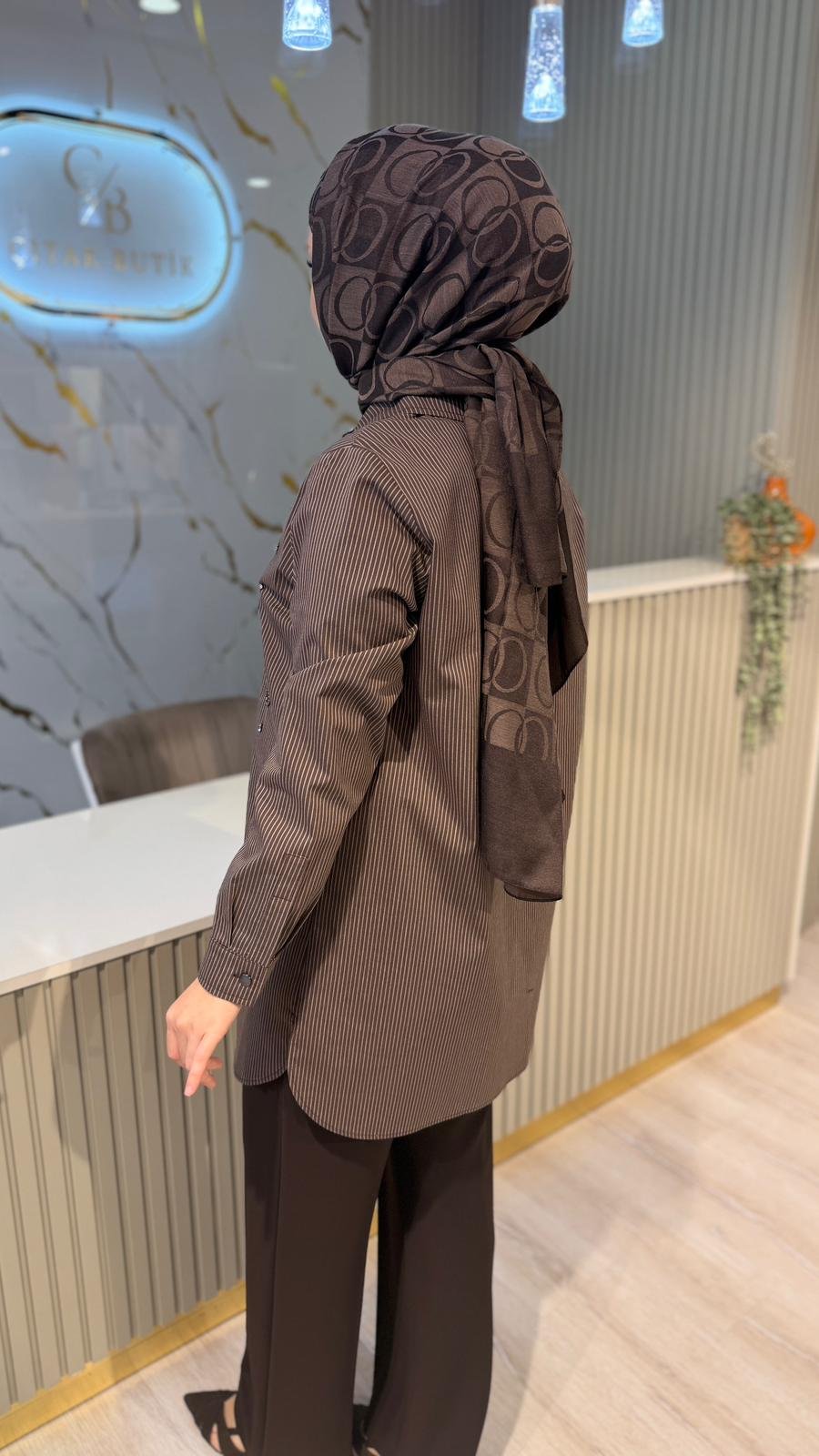 FUAT GÜRŞEN 6302 TAŞ DETAYLI GÖMLEK- KAHVE