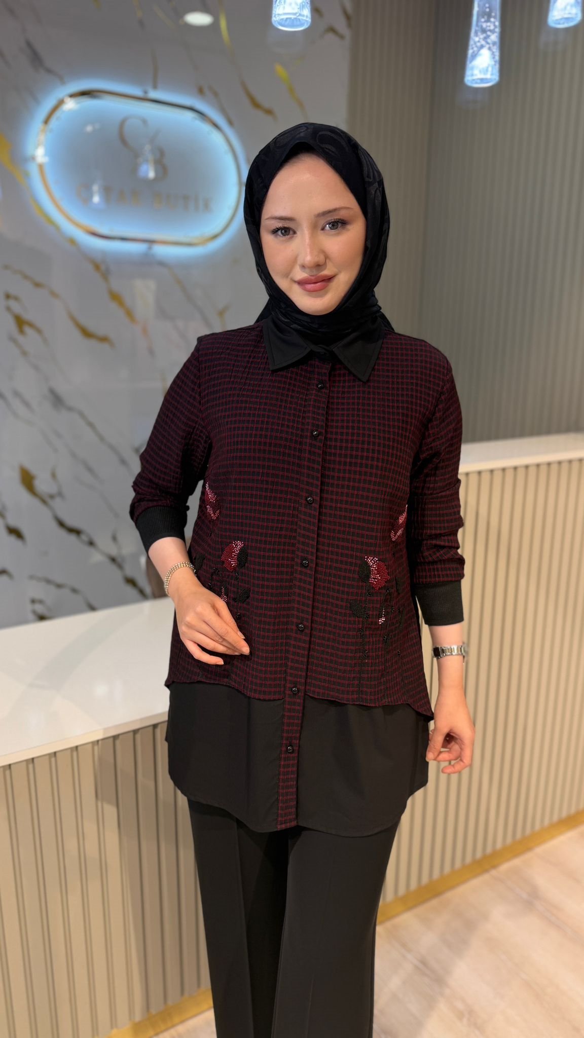 FUAT GÜRŞEN 6305 BONCUK DETAY GÖMLEK - BORDO
