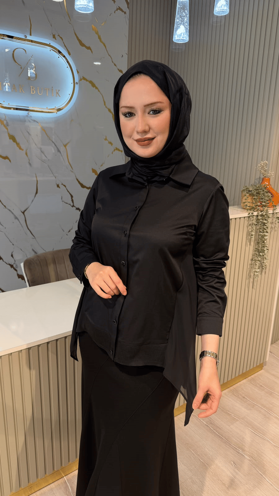 FUAT GÜRŞEN 6319 ŞİFON DETAYLI GÖMLEK - SİYAH
