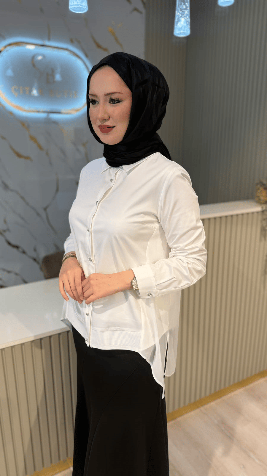 FUAT GÜRŞEN 6319 ŞİFON DETAYLI GÖMLEK - EKRU