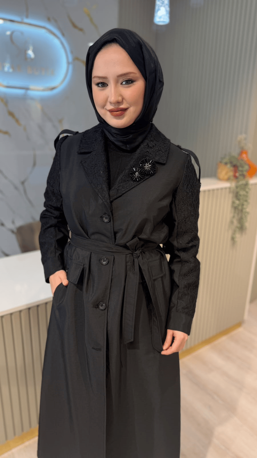 FUAT GÜRŞEN 6610 DANTEL DETAY KAP - SİYAH