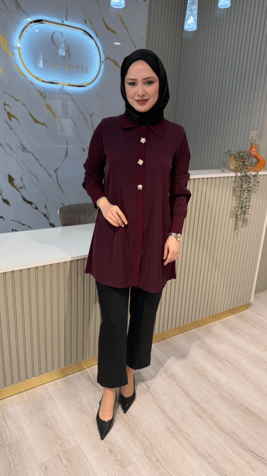 FUAT GÜRŞEN 6931 MERSERİZE DETAYLI TUNİK - MÜRDÜM