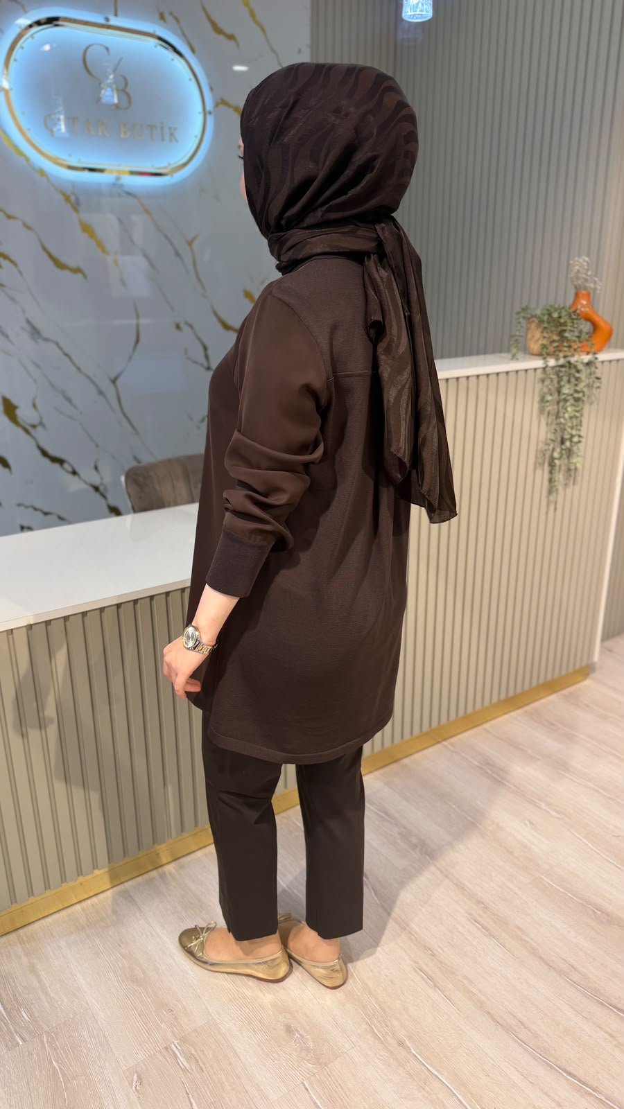 FUAT GÜRŞEN 6931 MERSERİZE DETAYLI TUNİK - KAHVE