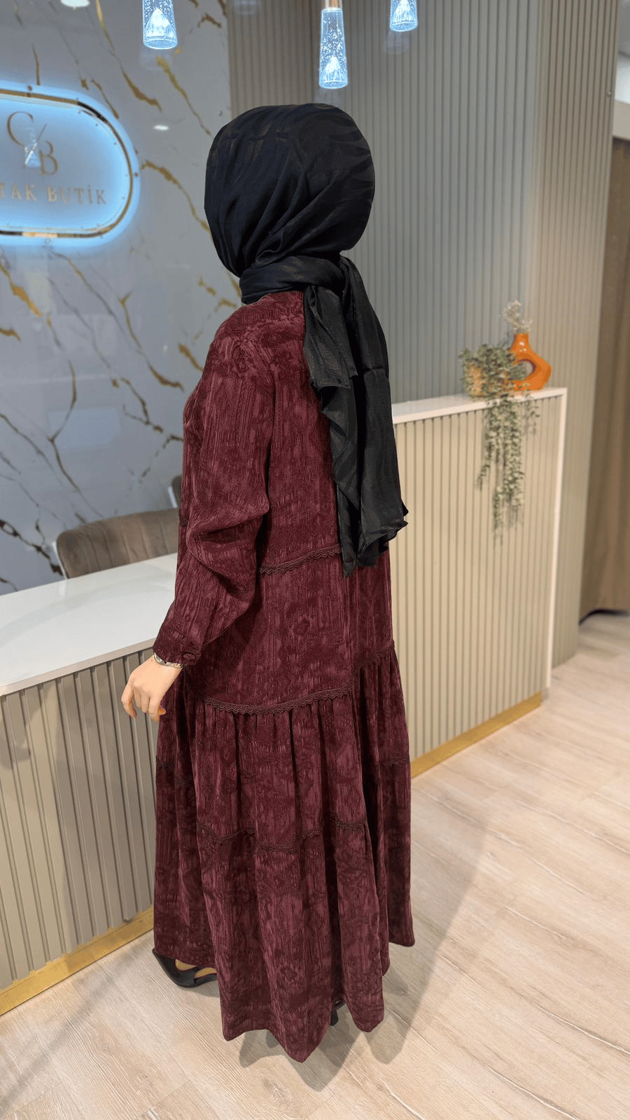 GHİSA 04406 DESENLİ ELBİSE-BORDO