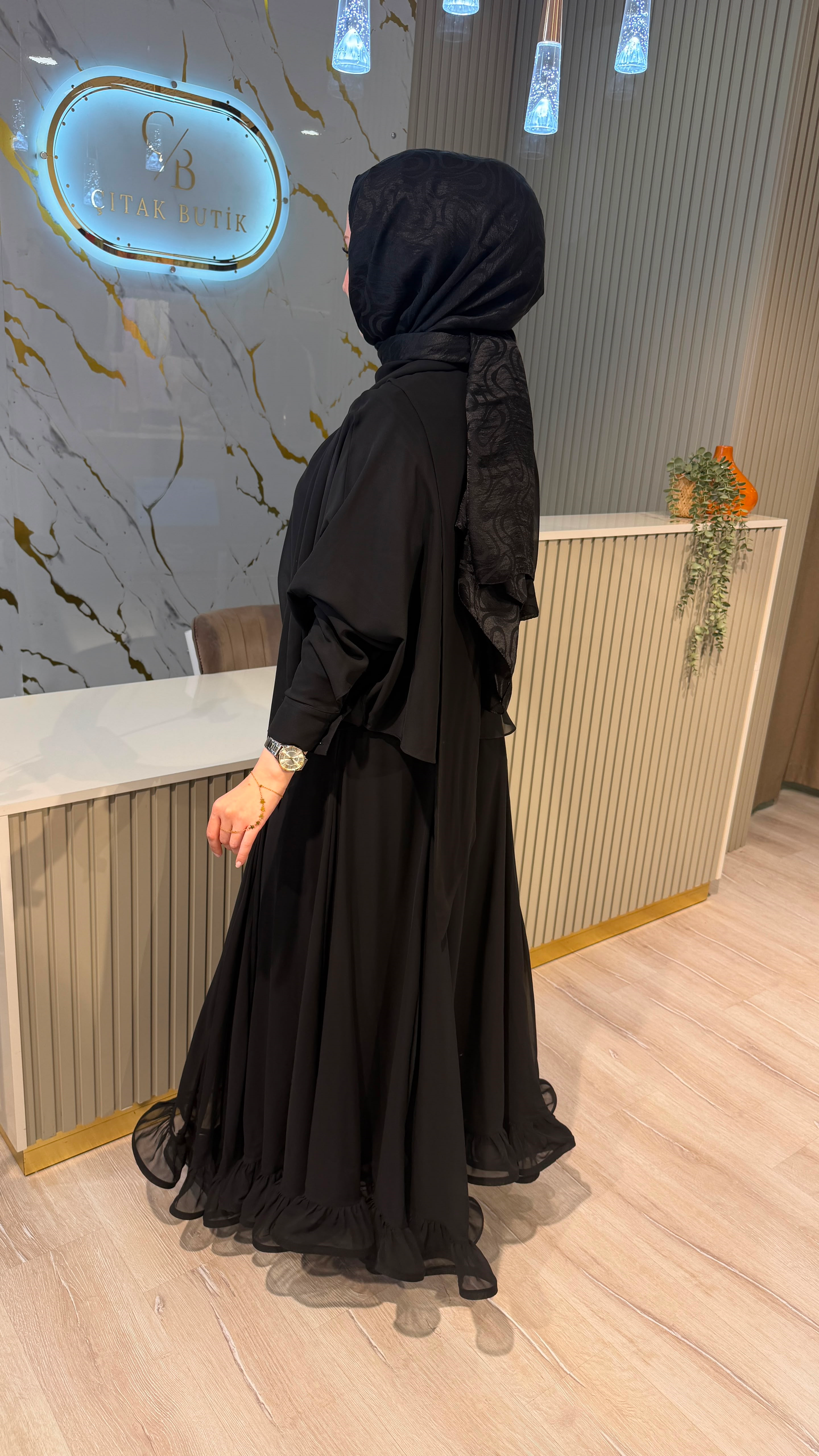 GHİSA 1860 VOLANLI ŞİFON  TAKIM - SİYAH