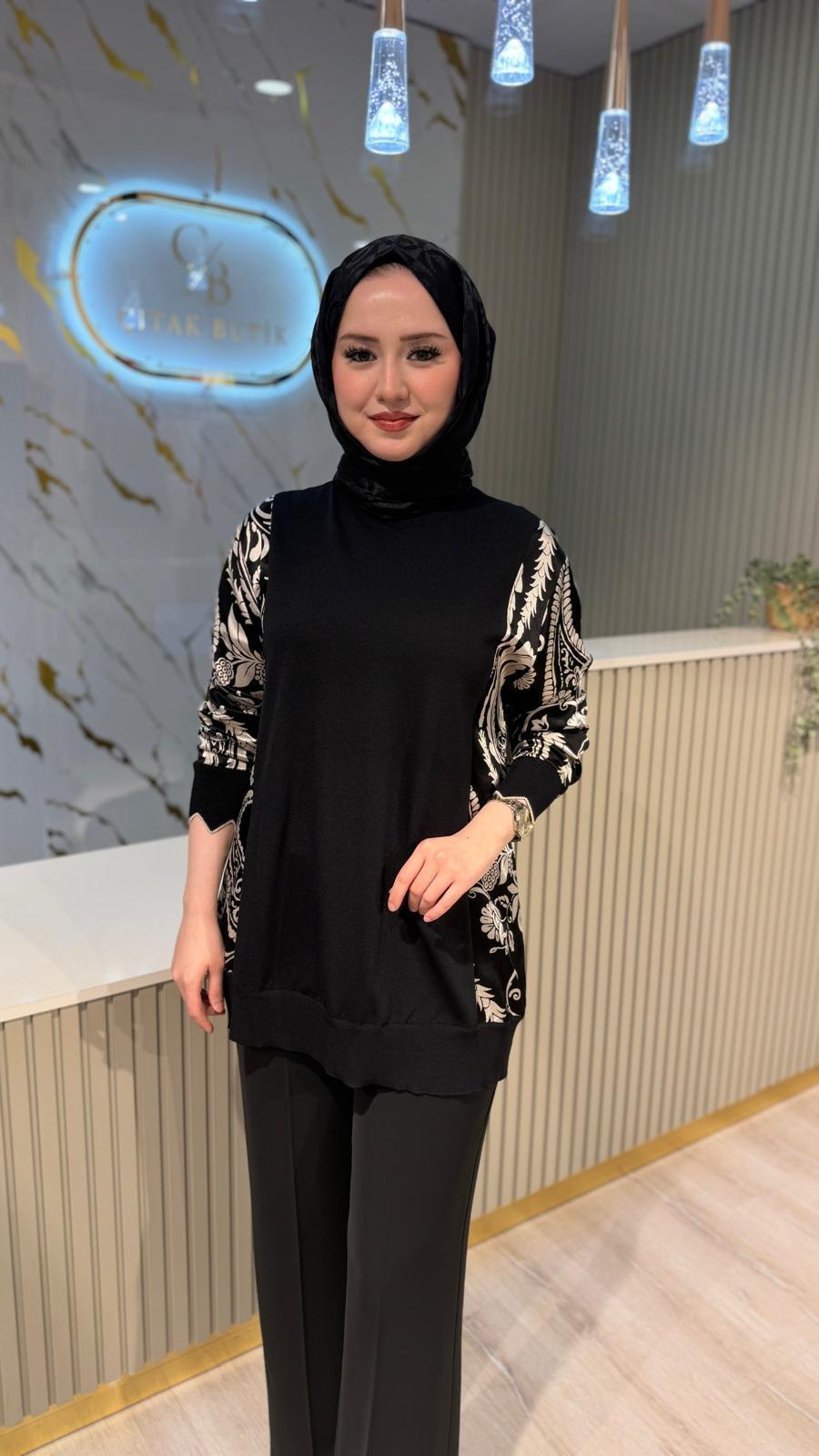 GHİSA 4200 MERSERİZE DETAY TUNİK - SİYAH