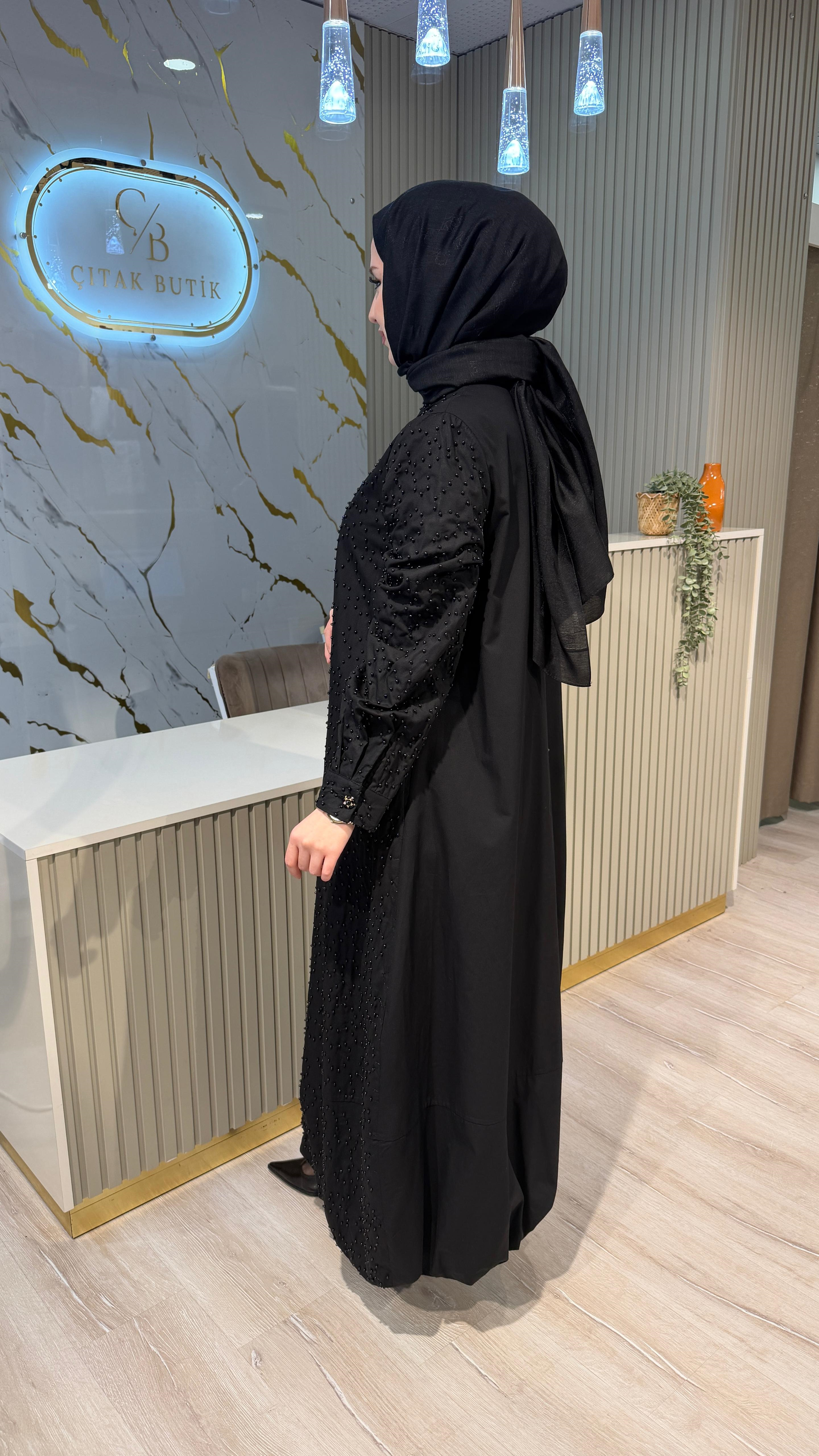 GHİSA 4326 BONCUK İŞLEME ELBİSE-SİYAH