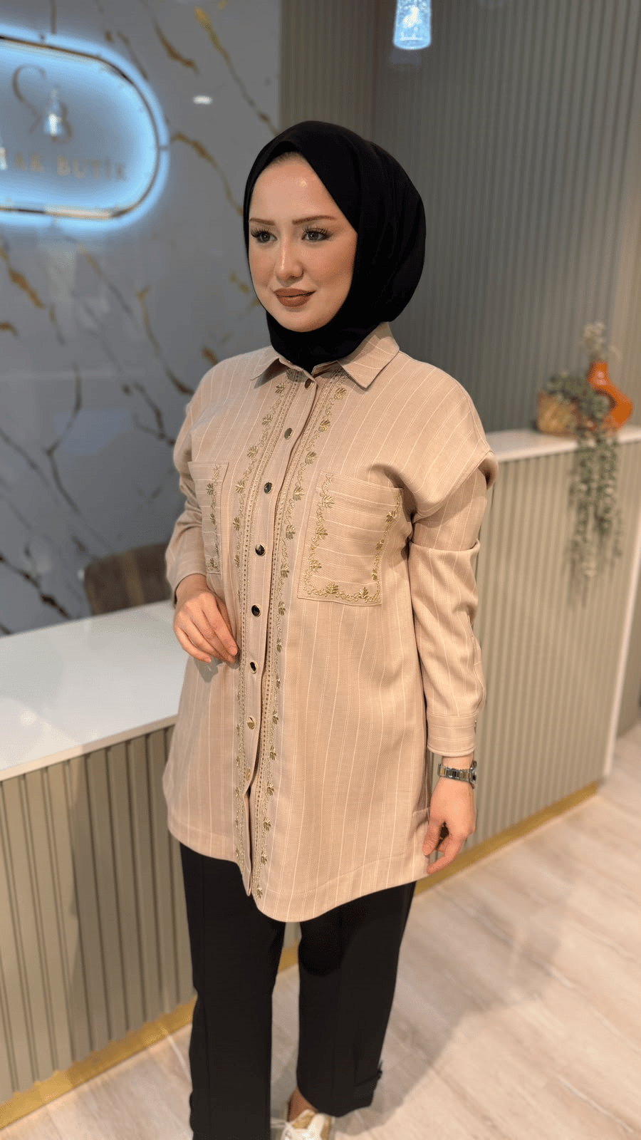 GHİSA 4441 İŞLEME DETAY TUNIK - CAMEL