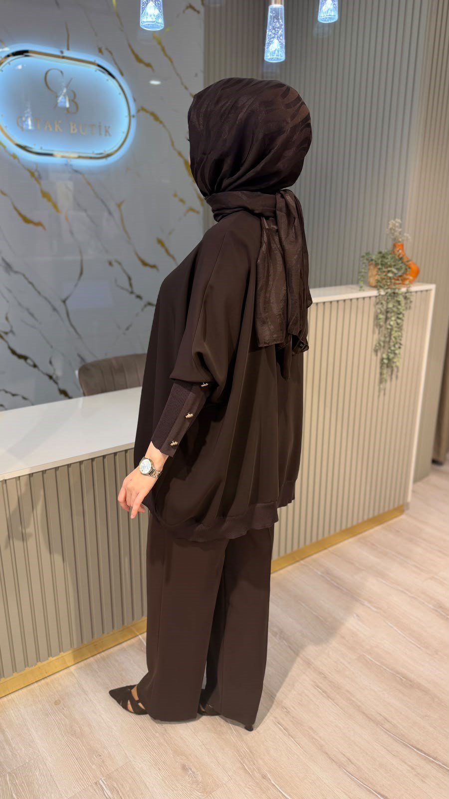 GHİSA 4491 ÖN MERSERİZE KOLU DÜĞME DETAY TUNIK- KAHVE
