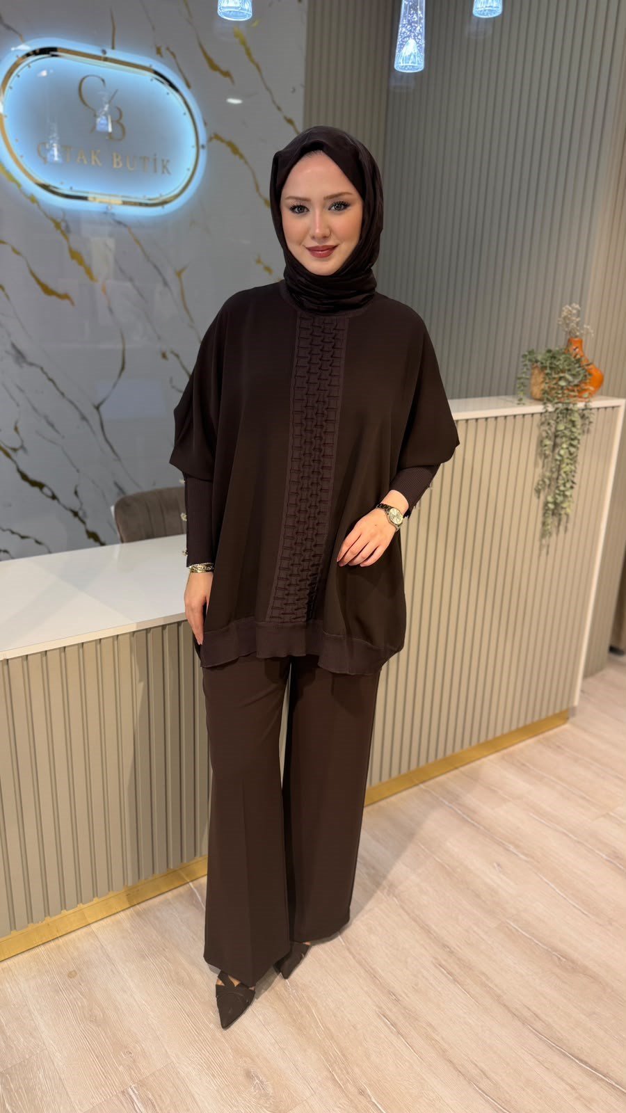 GHİSA 4491 ÖN MERSERİZE KOLU DÜĞME DETAY TUNIK- KAHVE