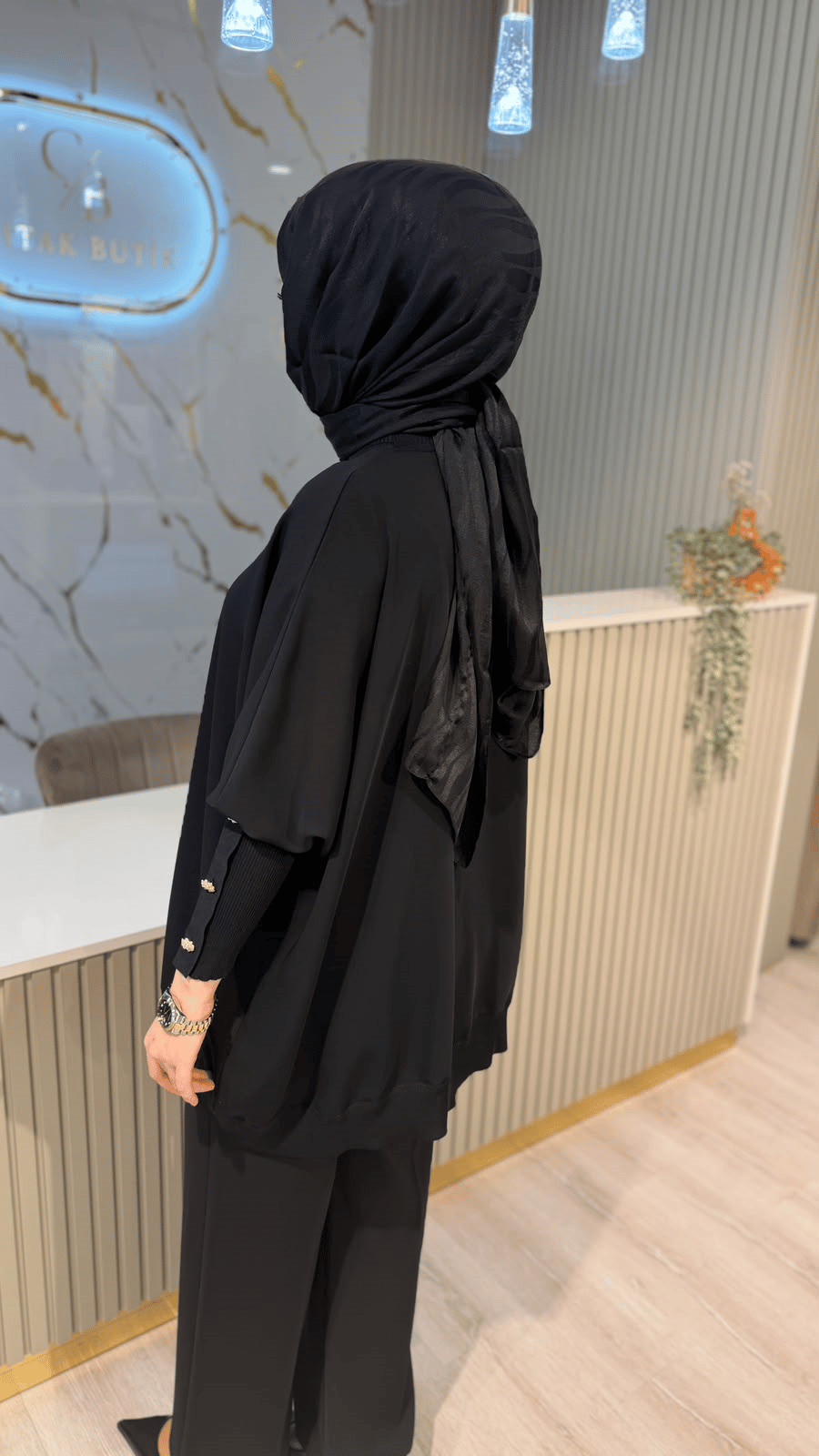 GHİSA 4491 ÖN MERSERİZE KOLU DÜĞME DETAY TUNIK- SİYAH