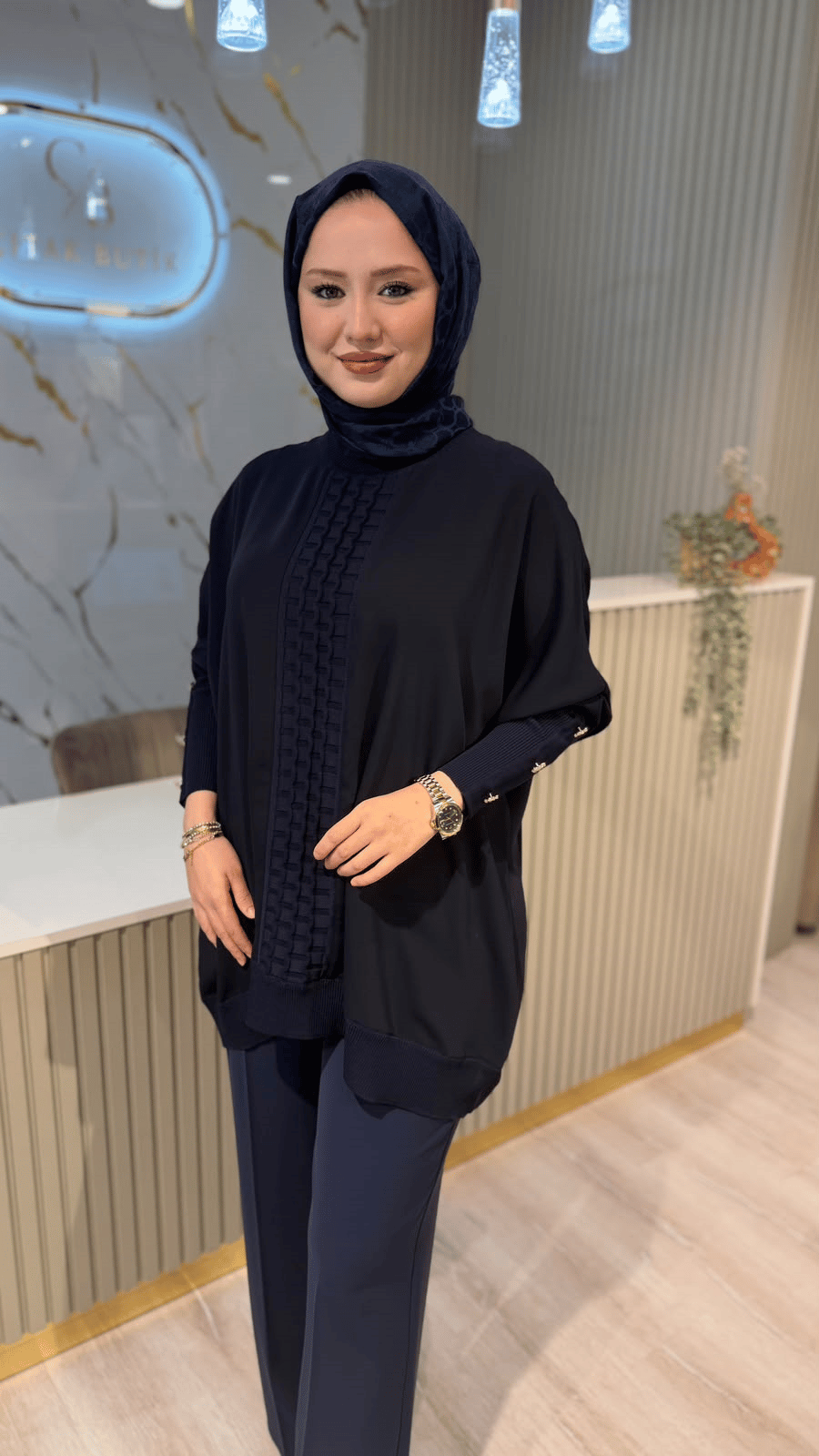 GHİSA 4491 ÖN MERSERİZE KOLU DÜĞME DETAY TUNIK- LACİVERT