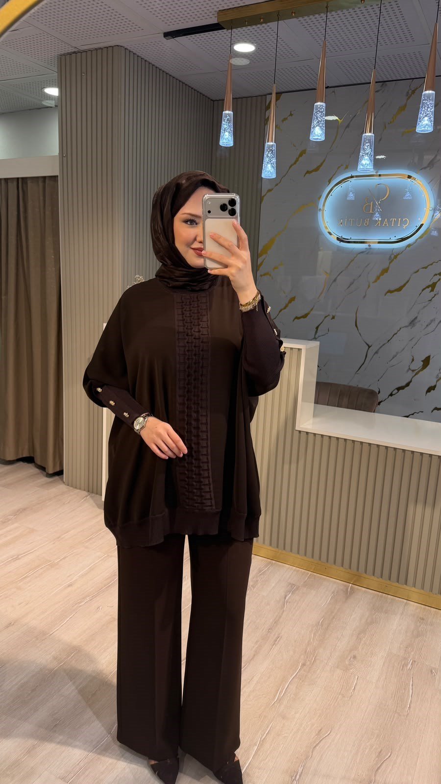 GHİSA 4491 ÖN MERSERİZE KOLU DÜĞME DETAY TUNIK- KAHVE