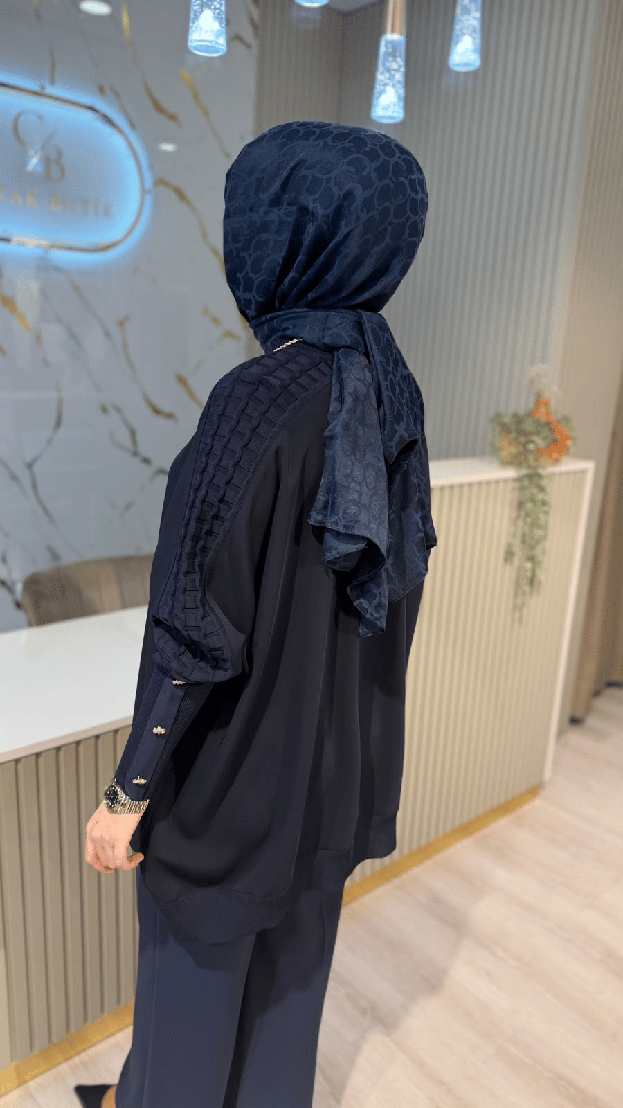 GHİSA 4492 KOLU TAŞ DETAYLI MERSERİZE TUNIK- LACİVERT
