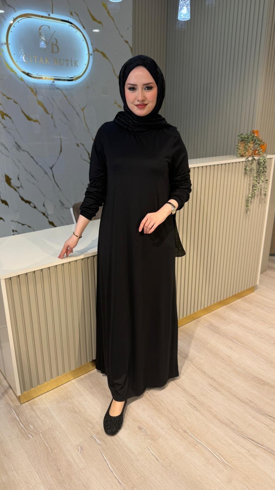 GHİSA 4999 BASİC UZUN KOL ELBİSE-SİYAH