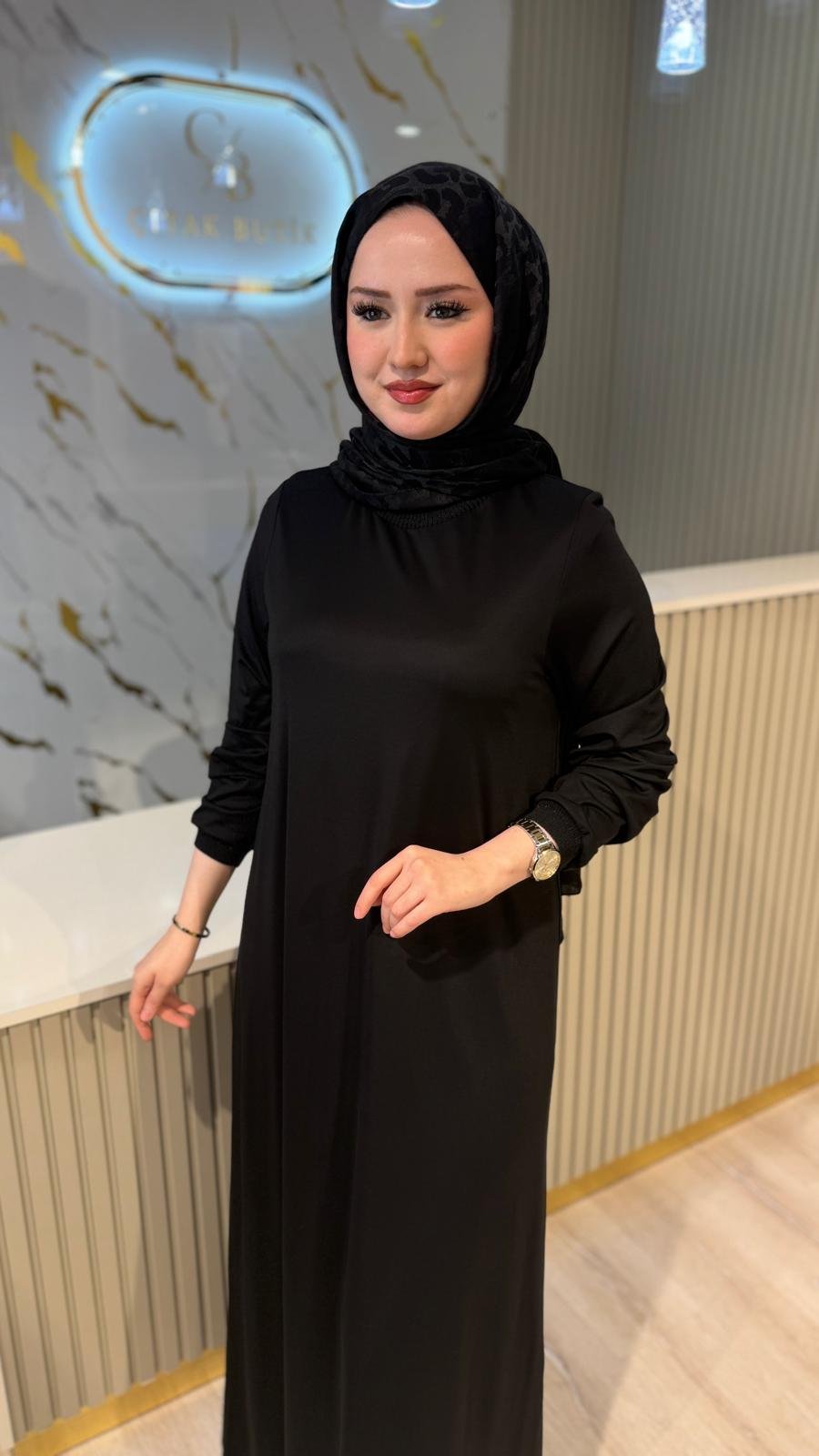 GHİSA 4999 BASİC UZUN KOL ELBİSE-SİYAH