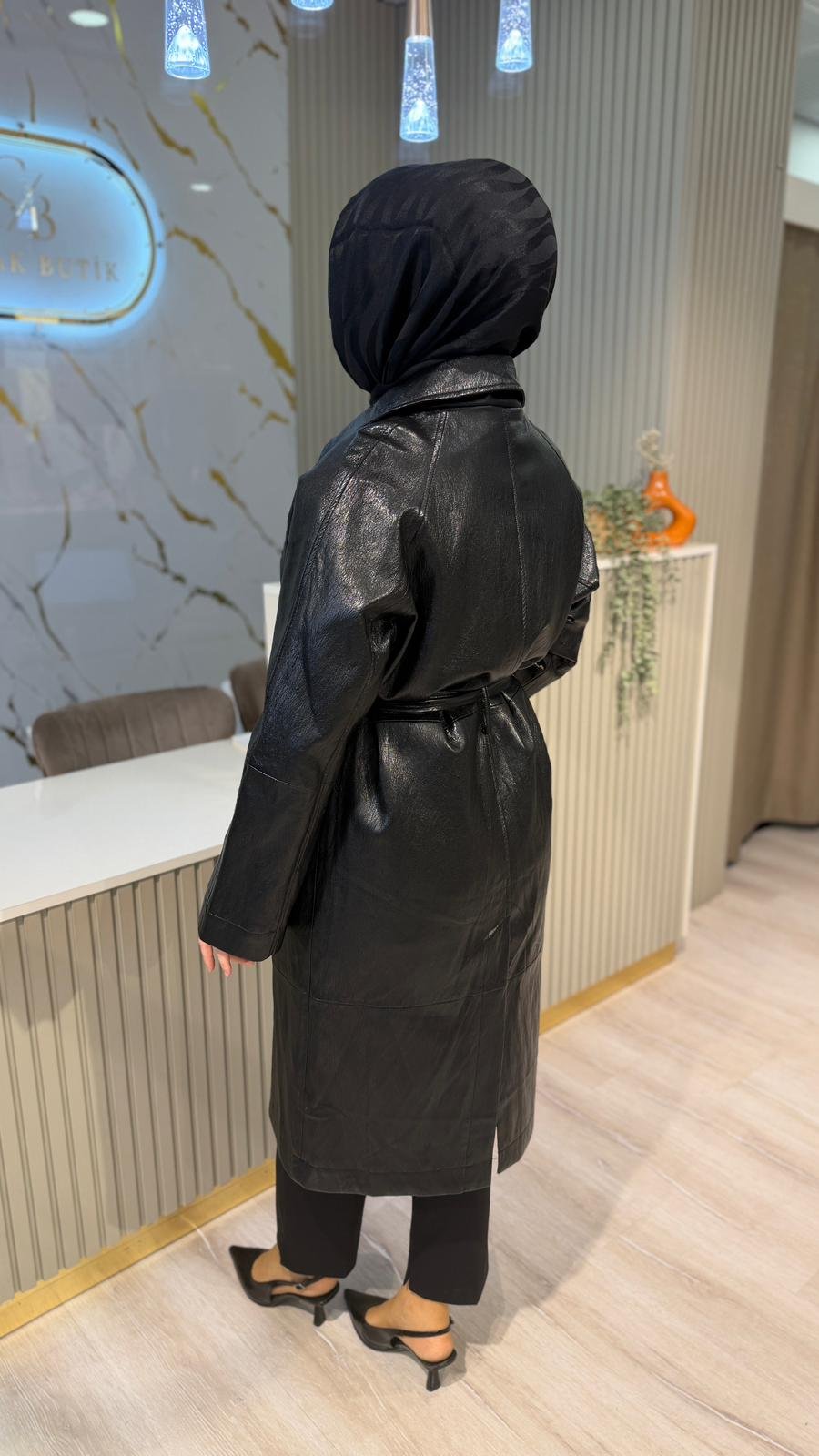 GHİSA 6580 DERİ KABAN - SİYAH