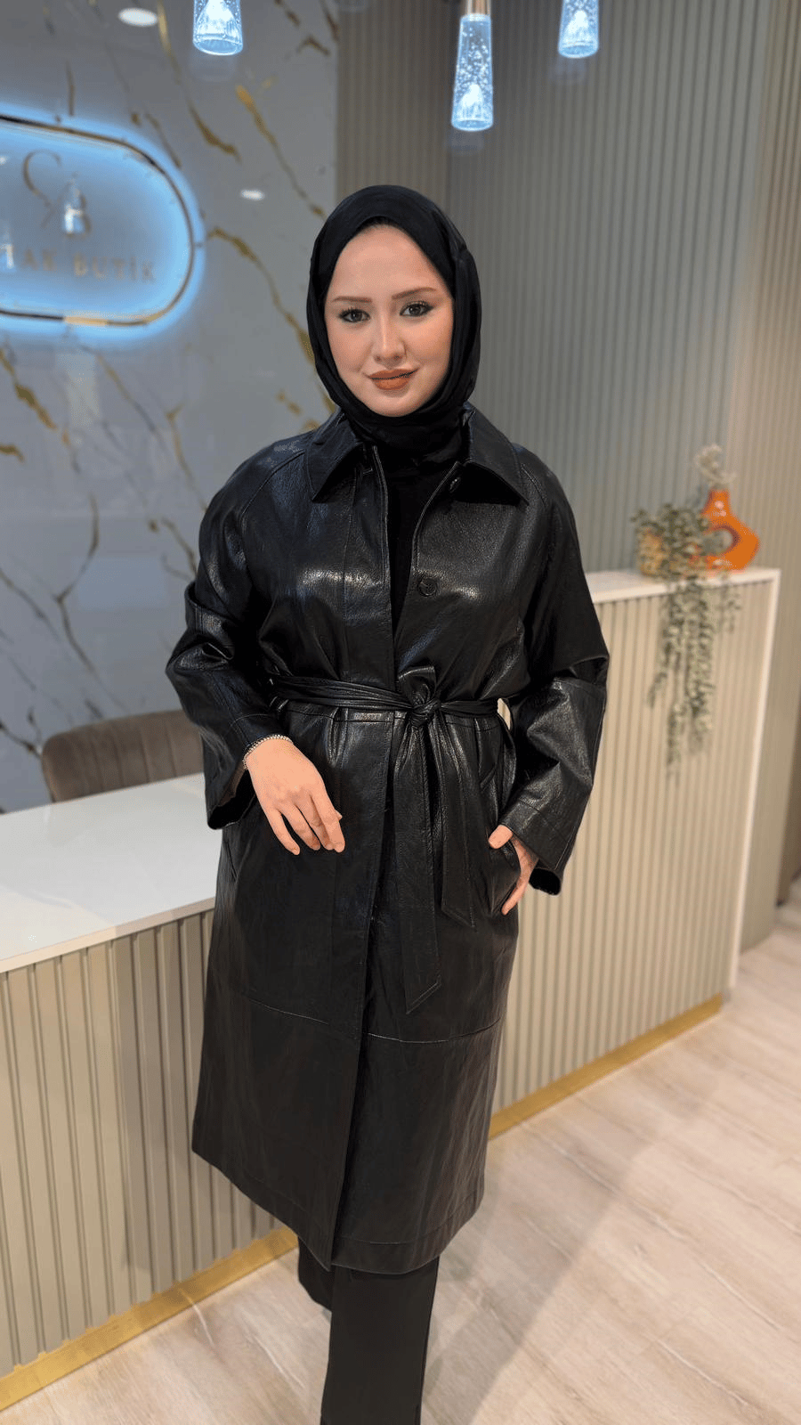 GHİSA 6580 DERİ KABAN - SİYAH