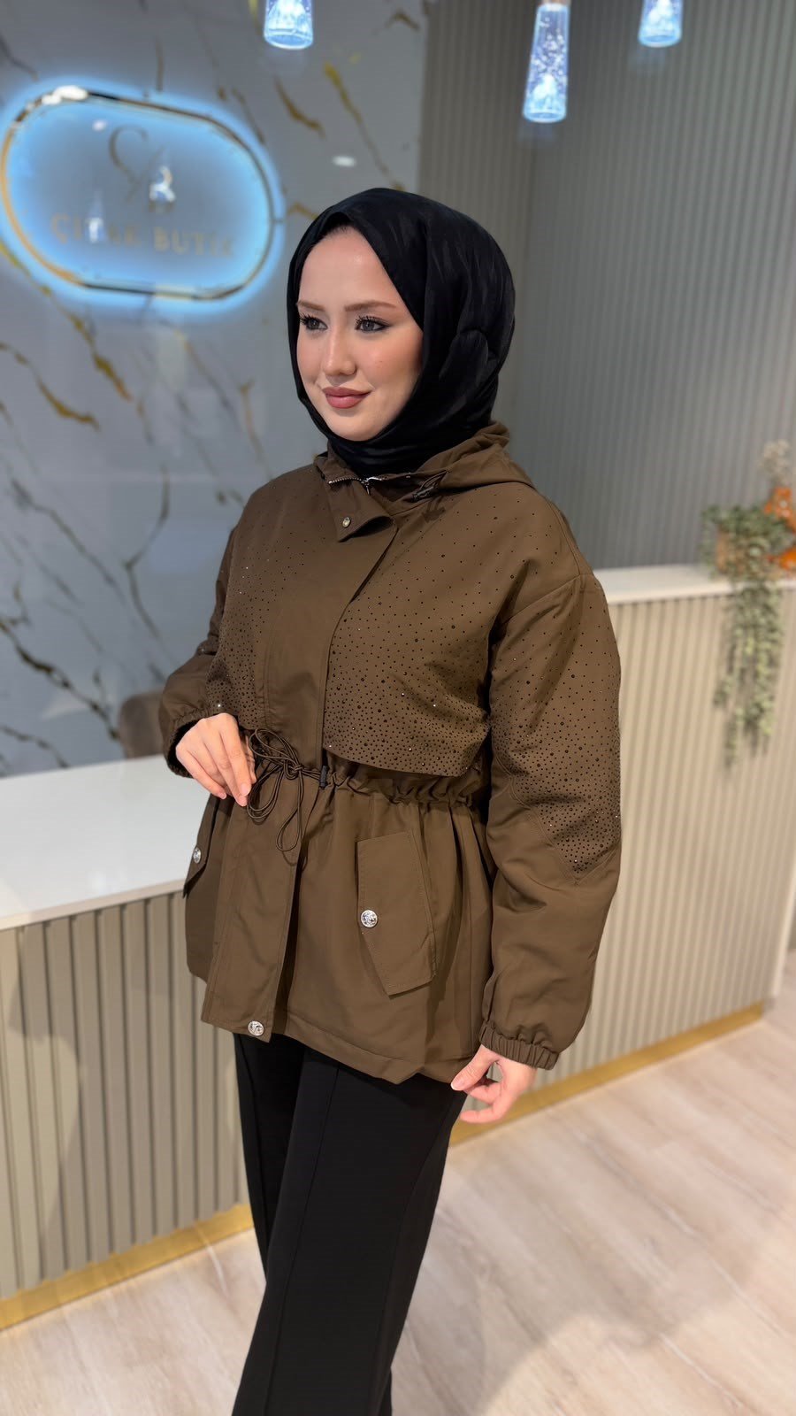 GHİSA 6587 TAŞ DETAY KABAN - KAHVE
