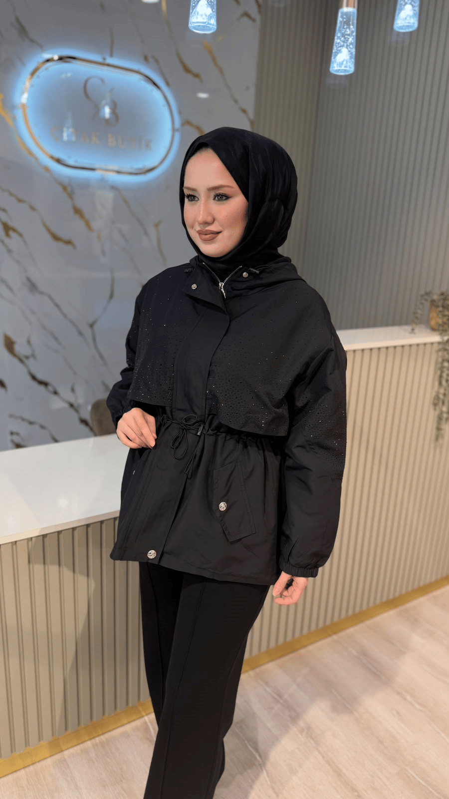 GHİSA 6587 TAŞ DETAY KABAN - SİYAH