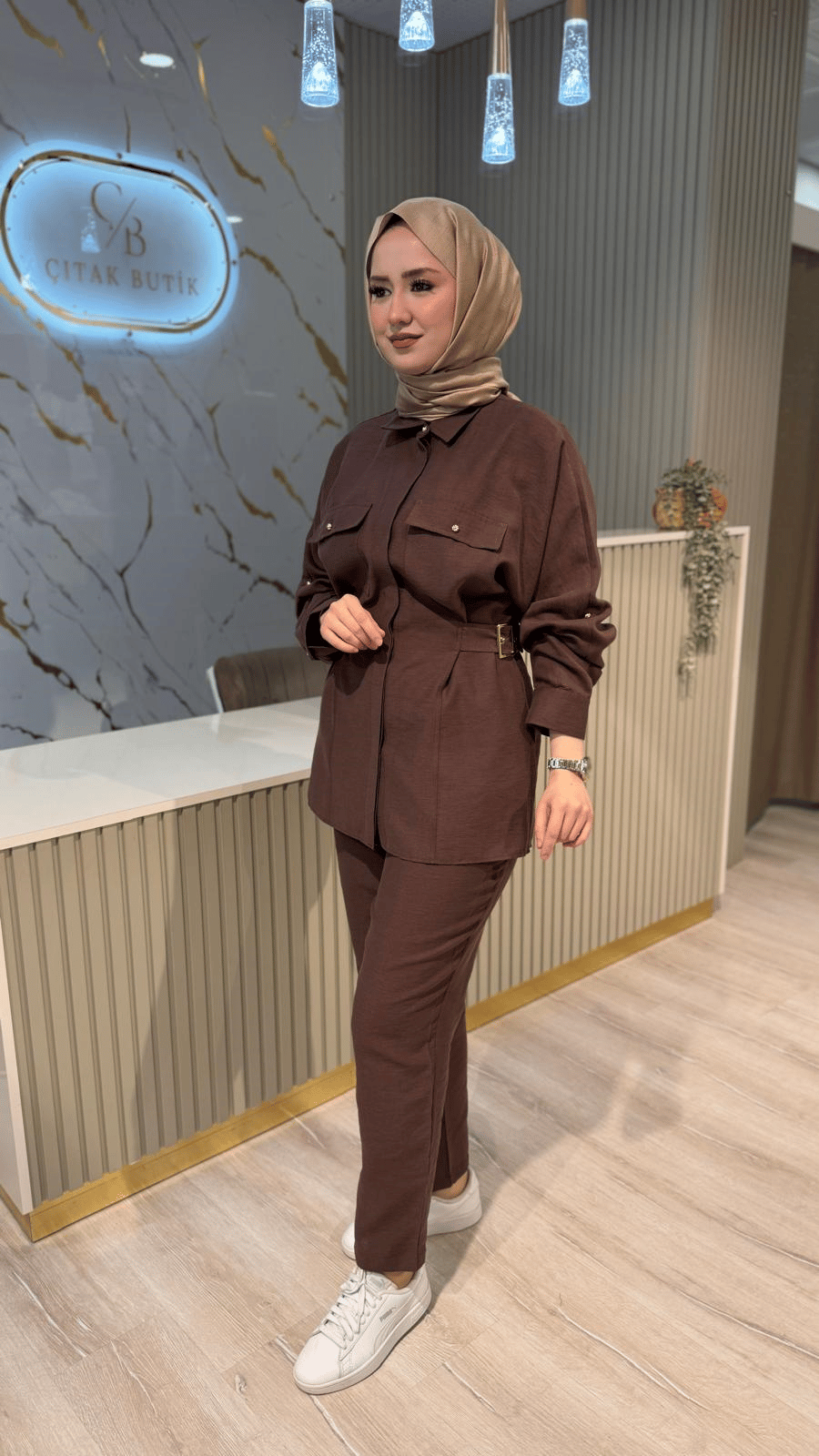 GHİSA 9189 KEMER DETAY TAKIM-KAHVE